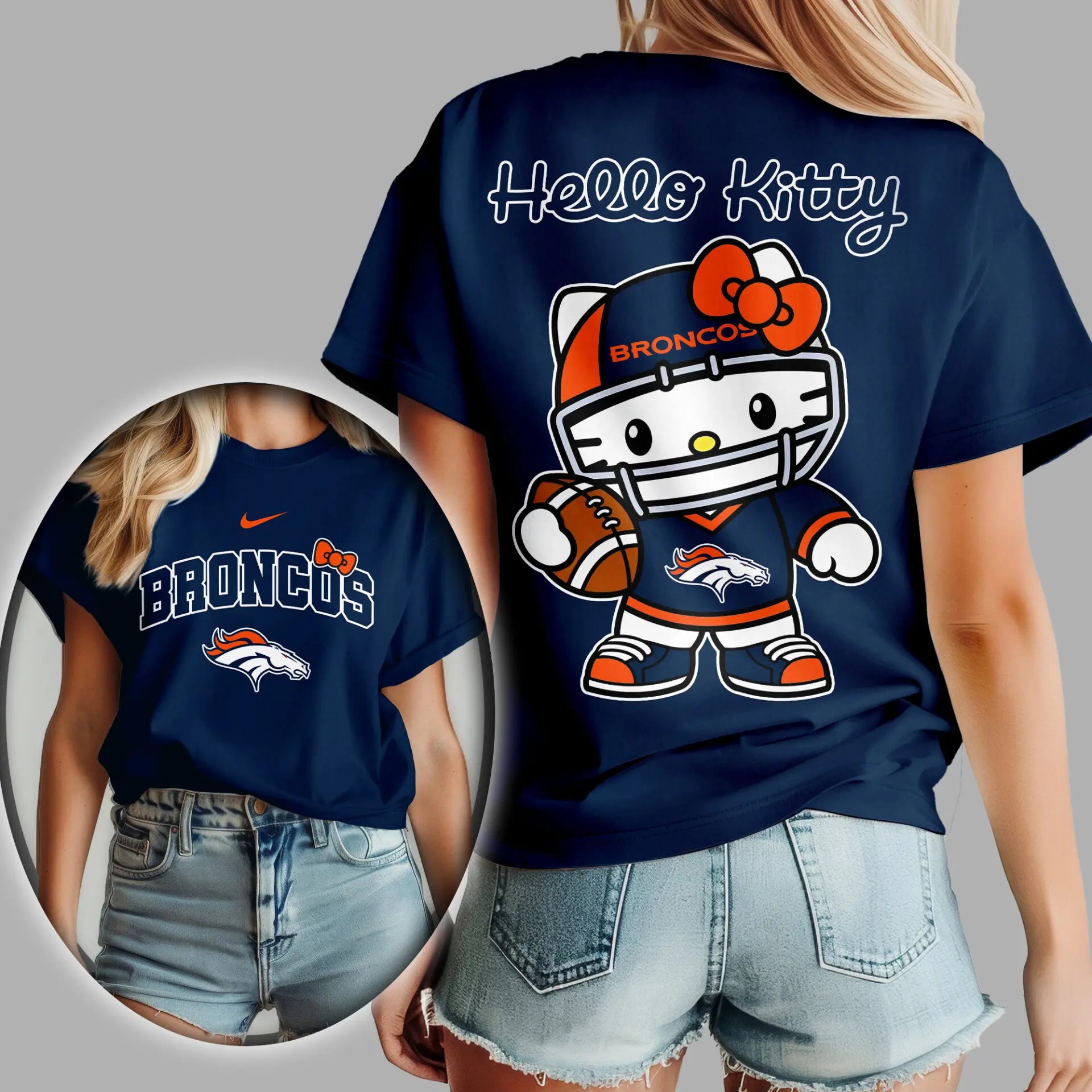Denver Broncos | Premium NFL Hello Kitty 3D Shirt TD – HuddleStyle.com - Main