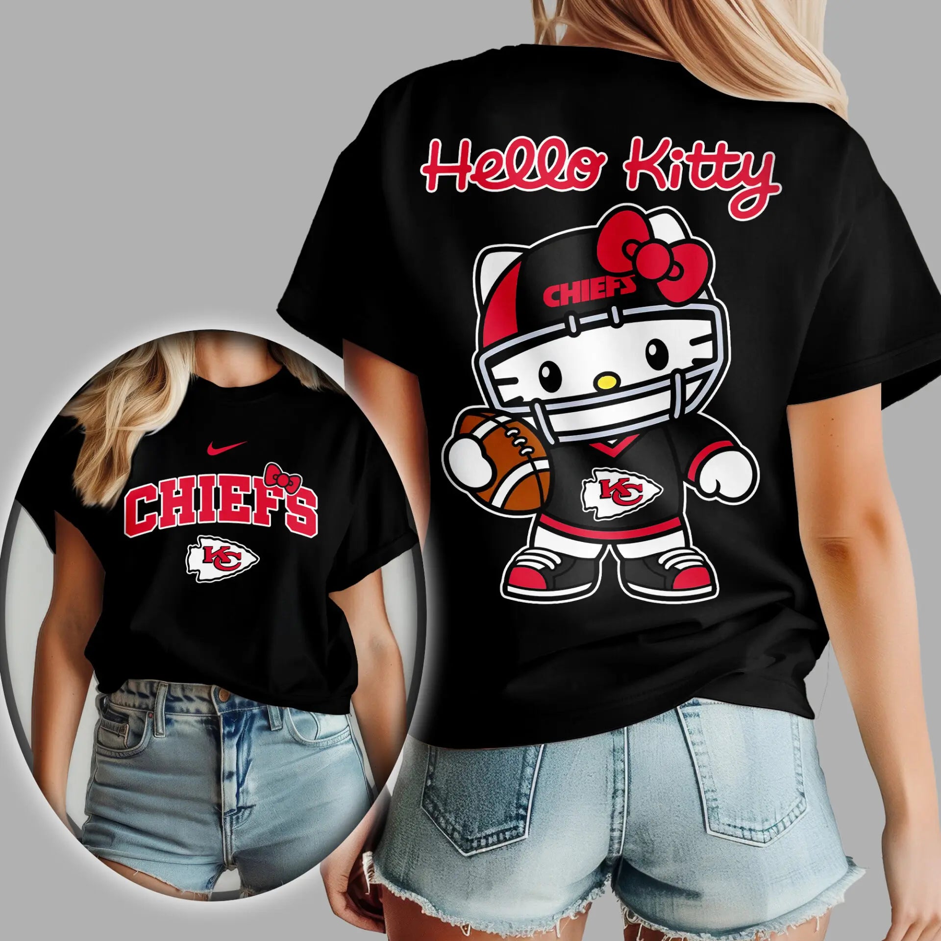 Kansas City Chiefs | Premium NFL Hello Kitty 3D Shirt TD – HuddleStyle.com - Image 3