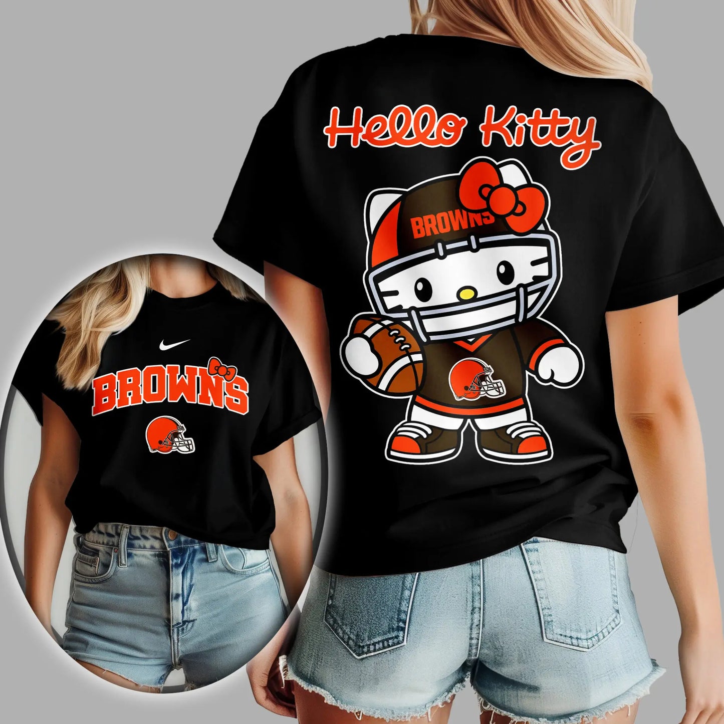 Cleveland Browns | Premium NFL Hello Kitty 3D Shirt TD – HuddleStyle.com - Image 3