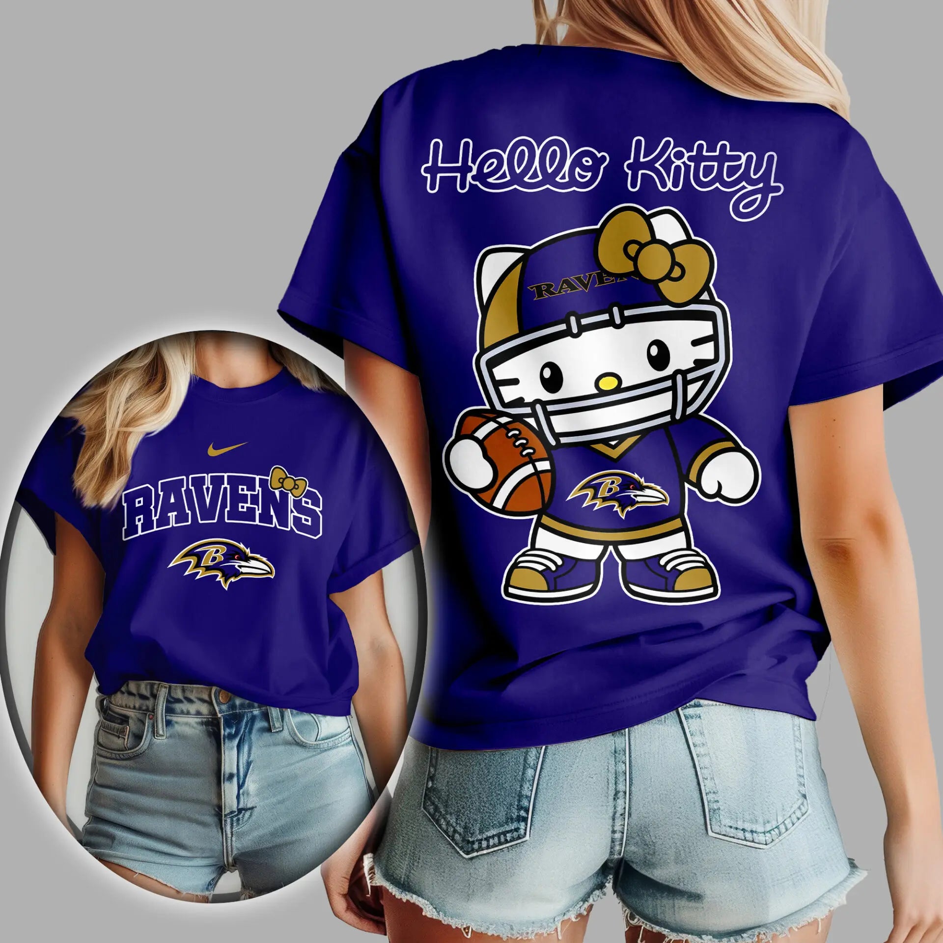 Baltimore Ravens | Premium NFL Hello Kitty 3D Shirt TD – HuddleStyle.com - Image 3