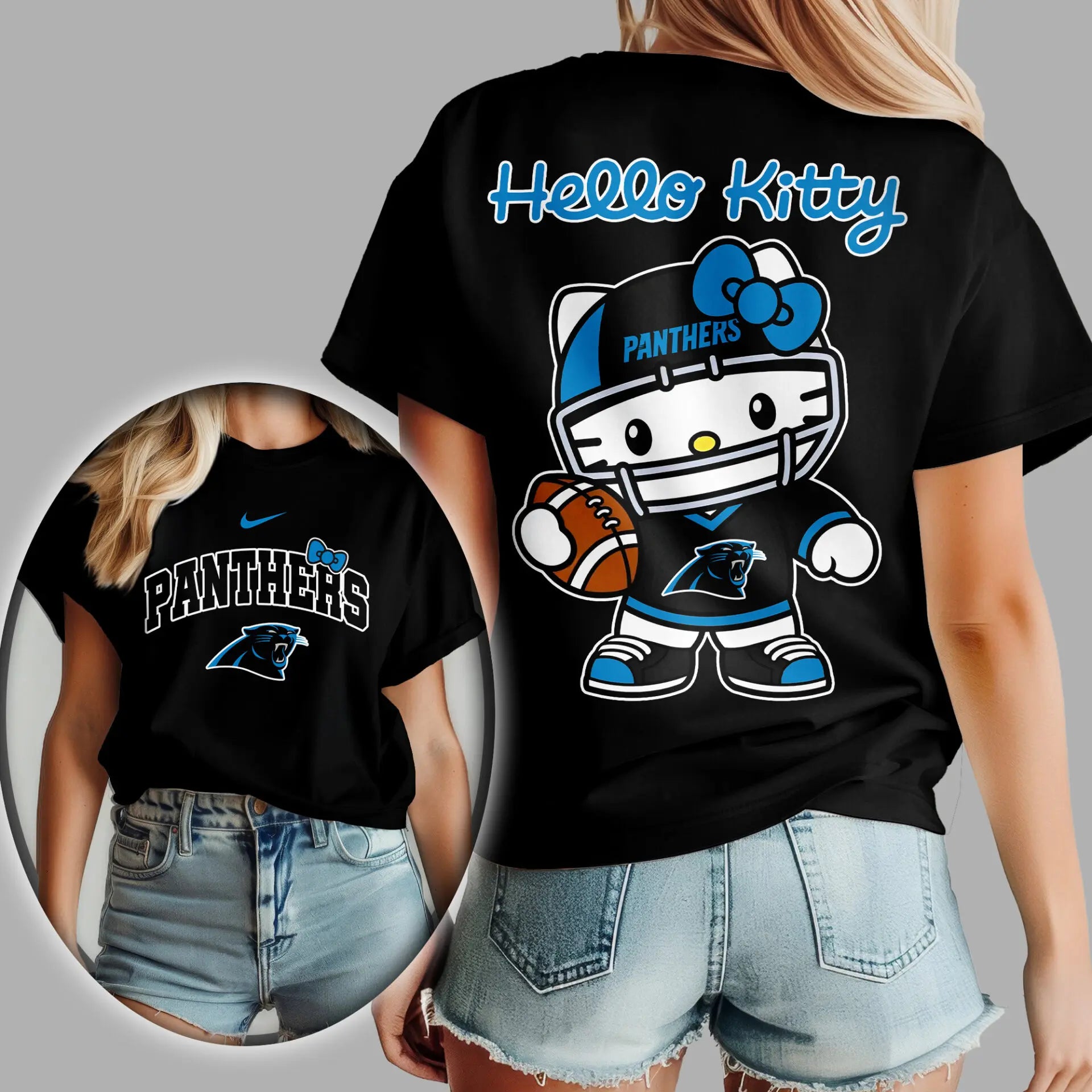 Carolina Panthers | Premium NFL Hello Kitty 3D Shirt TD – HuddleStyle.com - Image 2