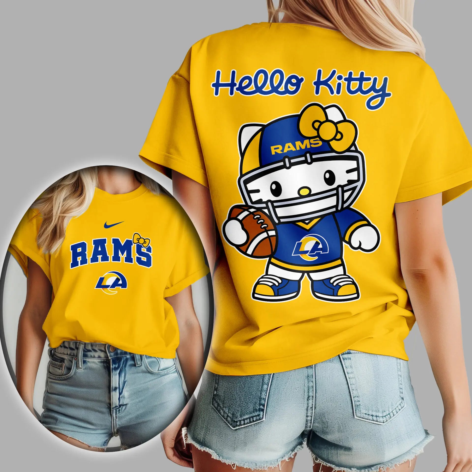Los Angeles Rams | Premium NFL Hello Kitty 3D Shirt TD – HuddleStyle.com - Image 3