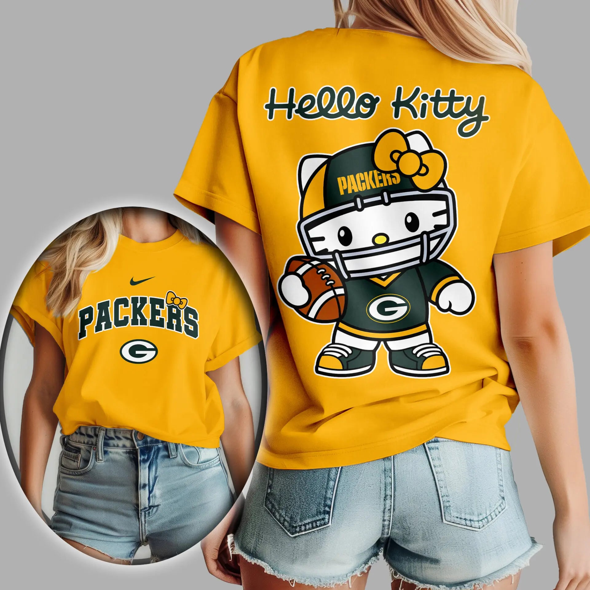 Green Bay Packers | Premium NFL Hello Kitty 3D Shirt TD – HuddleStyle.com - Image 4