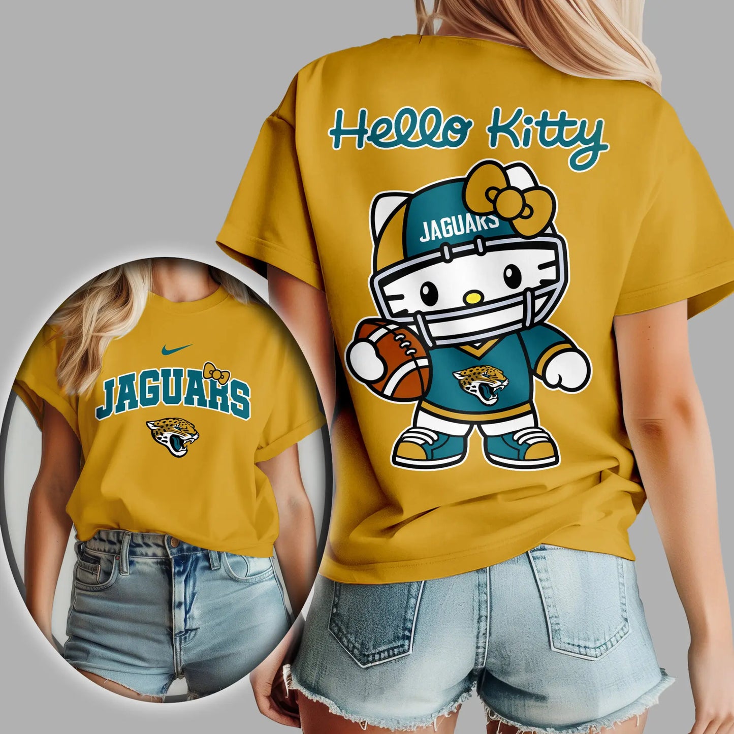 Jacksonville Jaguars | Premium NFL Hello Kitty 3D Shirt TD – HuddleStyle.com - Image 3