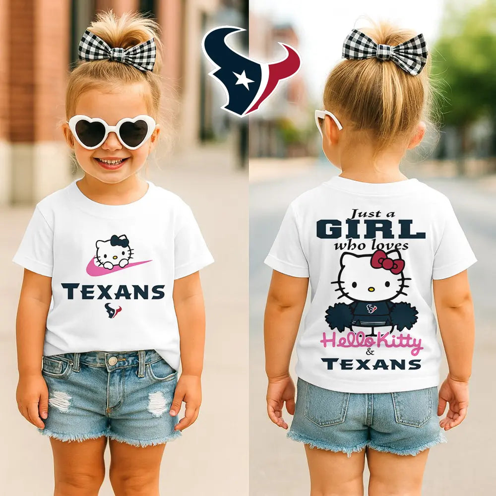 Houston Texans | Premium NFL Football Girl Hello Kitty Fan Kid Shirt HI – HuddleStyle.com - Main