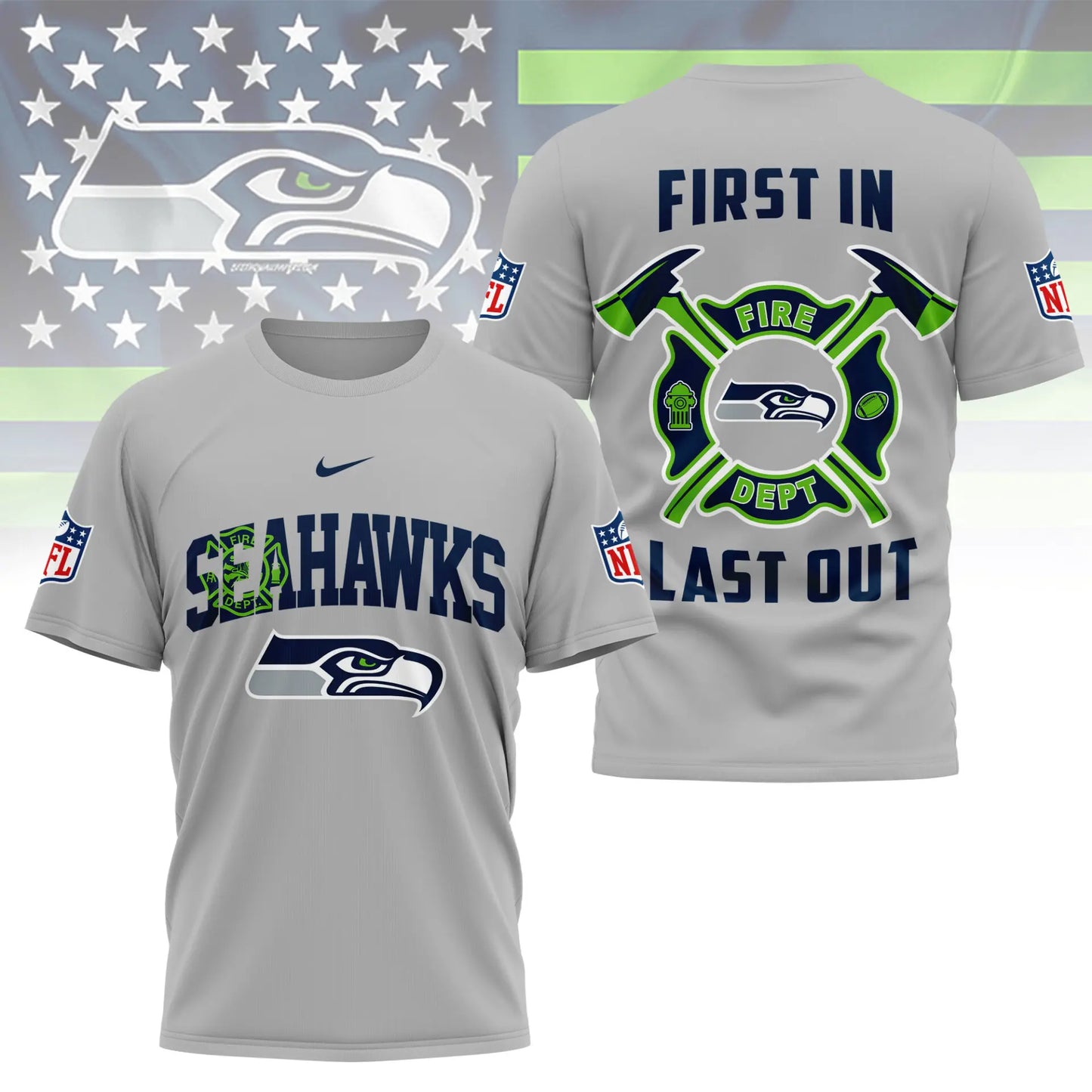 Seattle Seahawks | Premium NFL Fire Dept 3D Shirt TD – HuddleStyle.com - Image 3