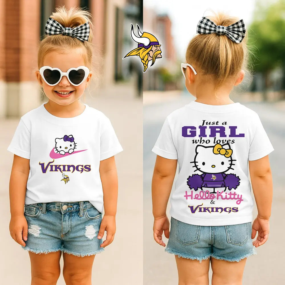 Minnesota Vikings | Premium NFL Football Girl Hello Kitty Fan Kid Shirt HI – HuddleStyle.com - Image 2
