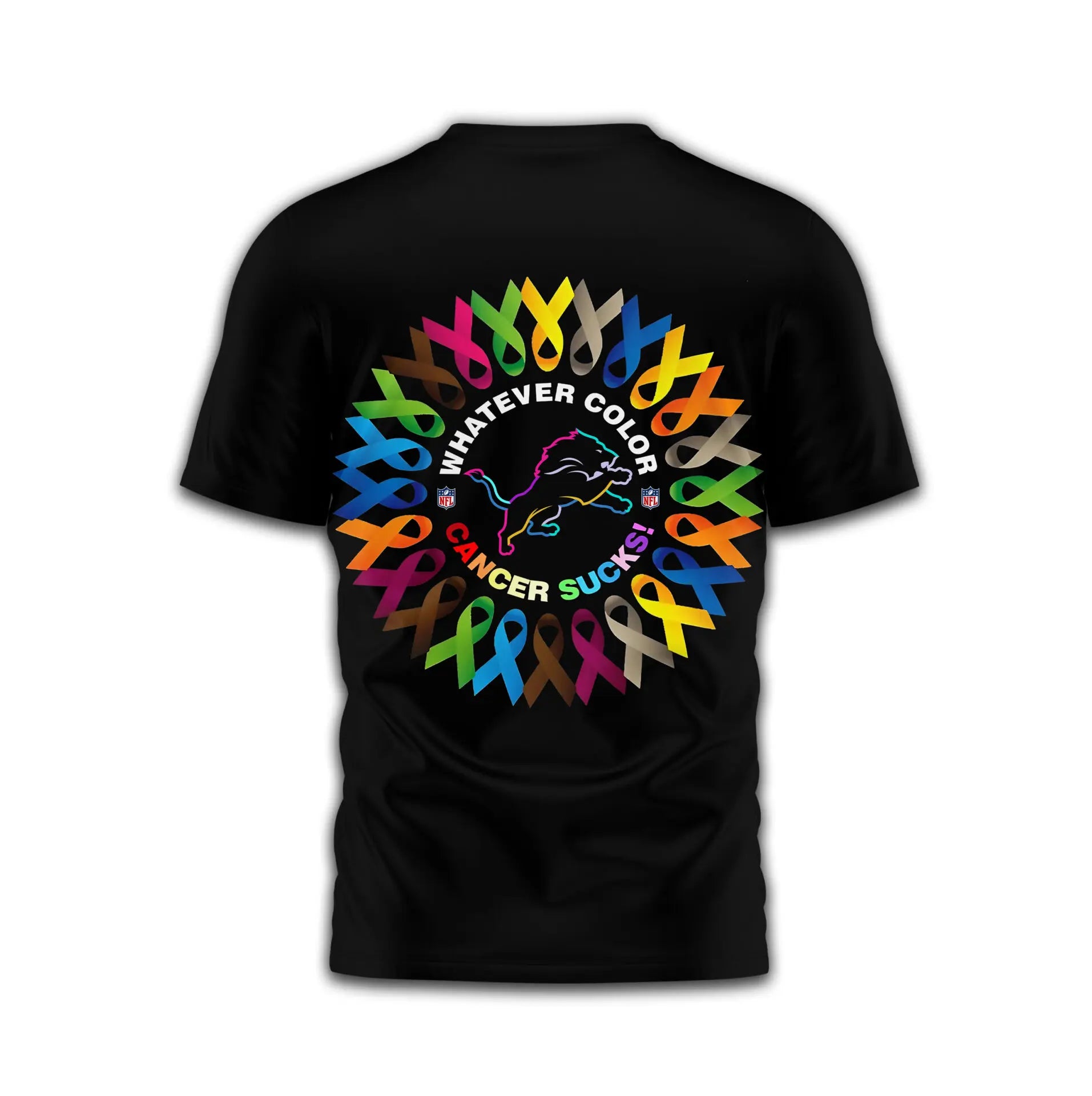 Detroit Lions | Premium Fight Cancer In All Colors 3D Shirt TD – HuddleStyle.com - Image 2