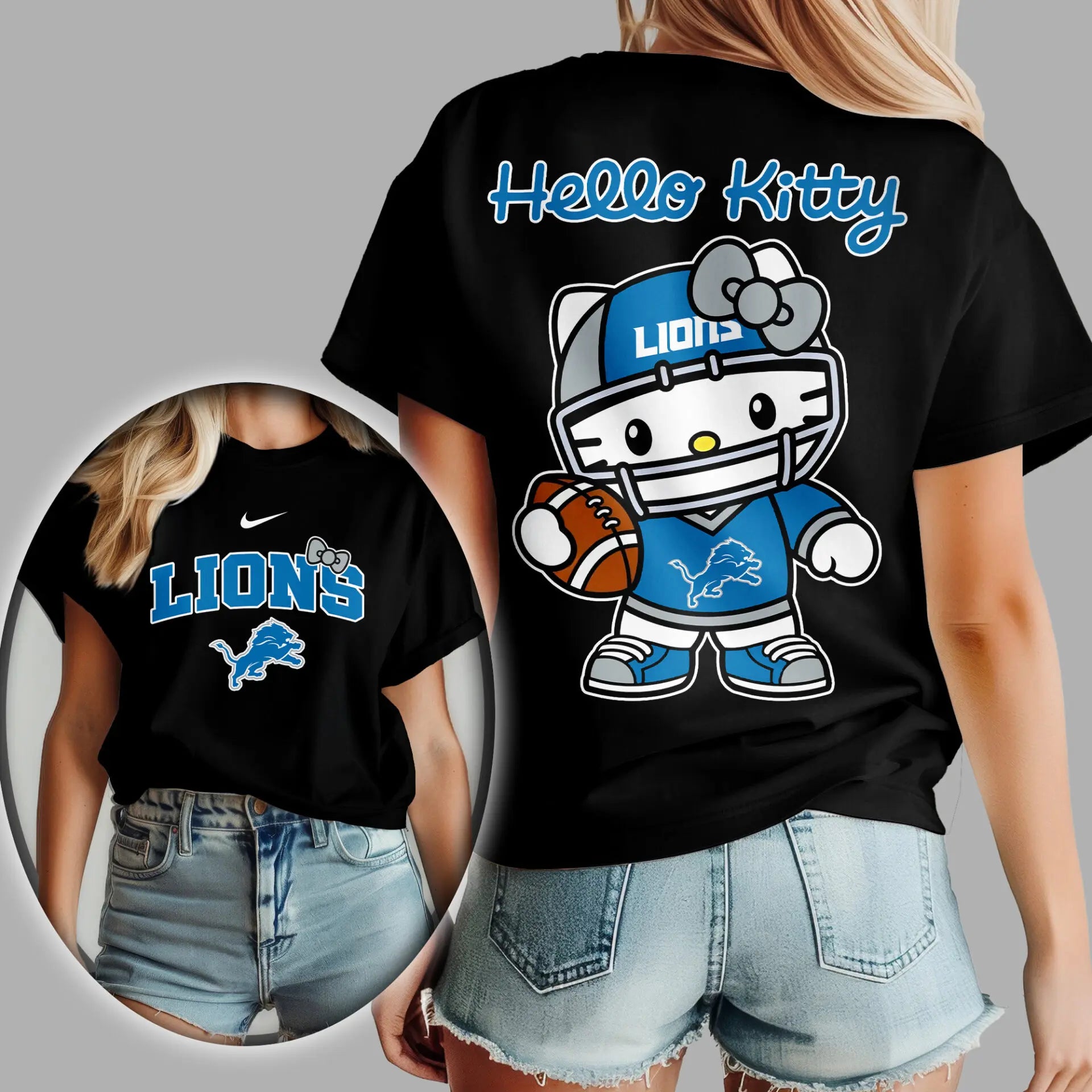 Detroit Lions | Premium NFL Hello Kitty 3D Shirt TD – HuddleStyle.com - Image 3