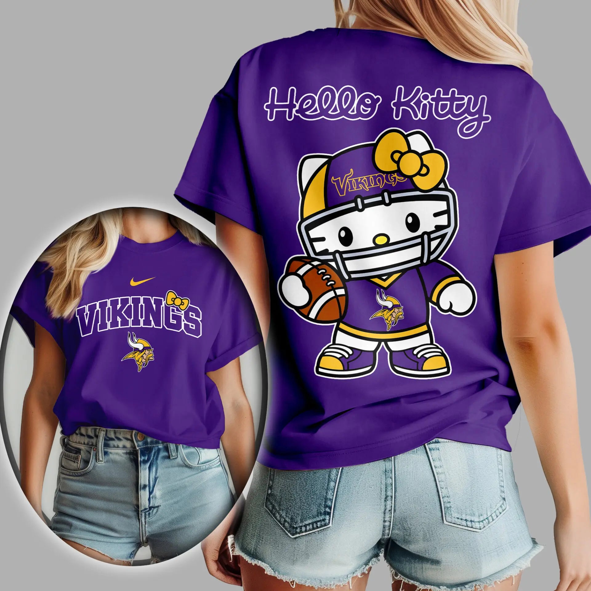 Minnesota Vikings | Premium NFL Hello Kitty 3D Shirt TD – HuddleStyle.com - Image 2