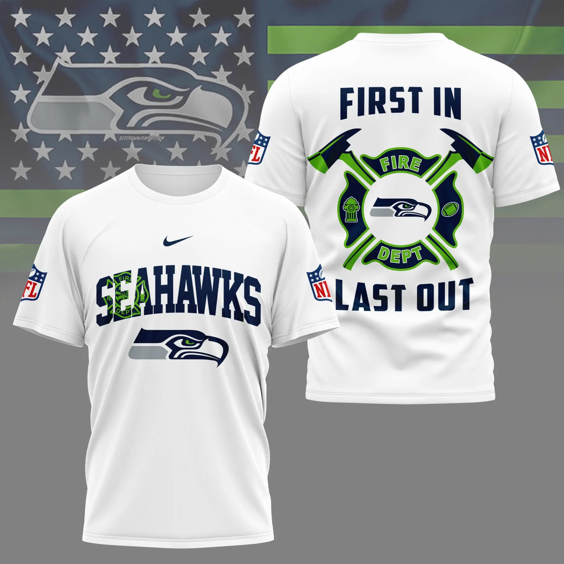 Seattle Seahawks | Premium NFL Fire Dept 3D Shirt TD – HuddleStyle.com - Image 3