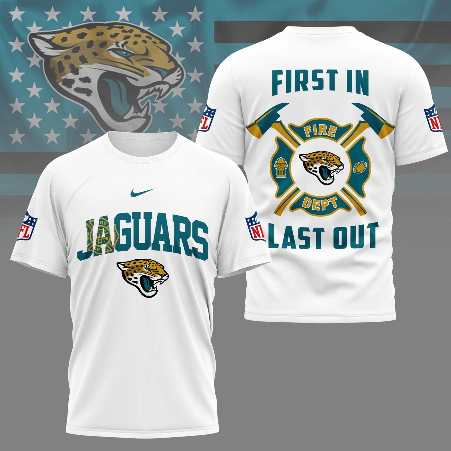 Jacksonville Jaguars | Premium NFL Fire Dept 3D Shirt TD – HuddleStyle.com - Image 3