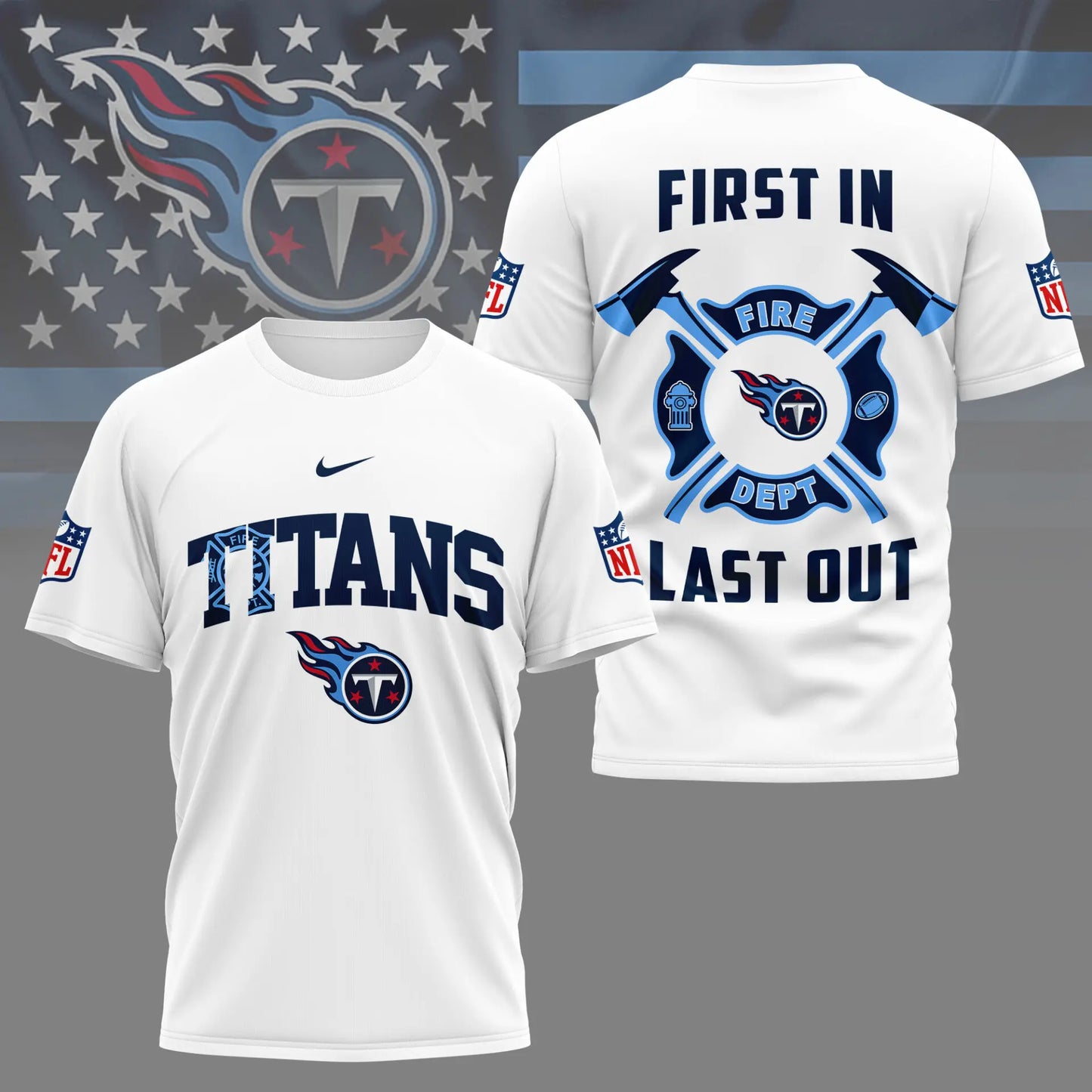 Tennessee Titans | Premium NFL Fire Dept 3D Shirt TD – HuddleStyle.com - Image 3