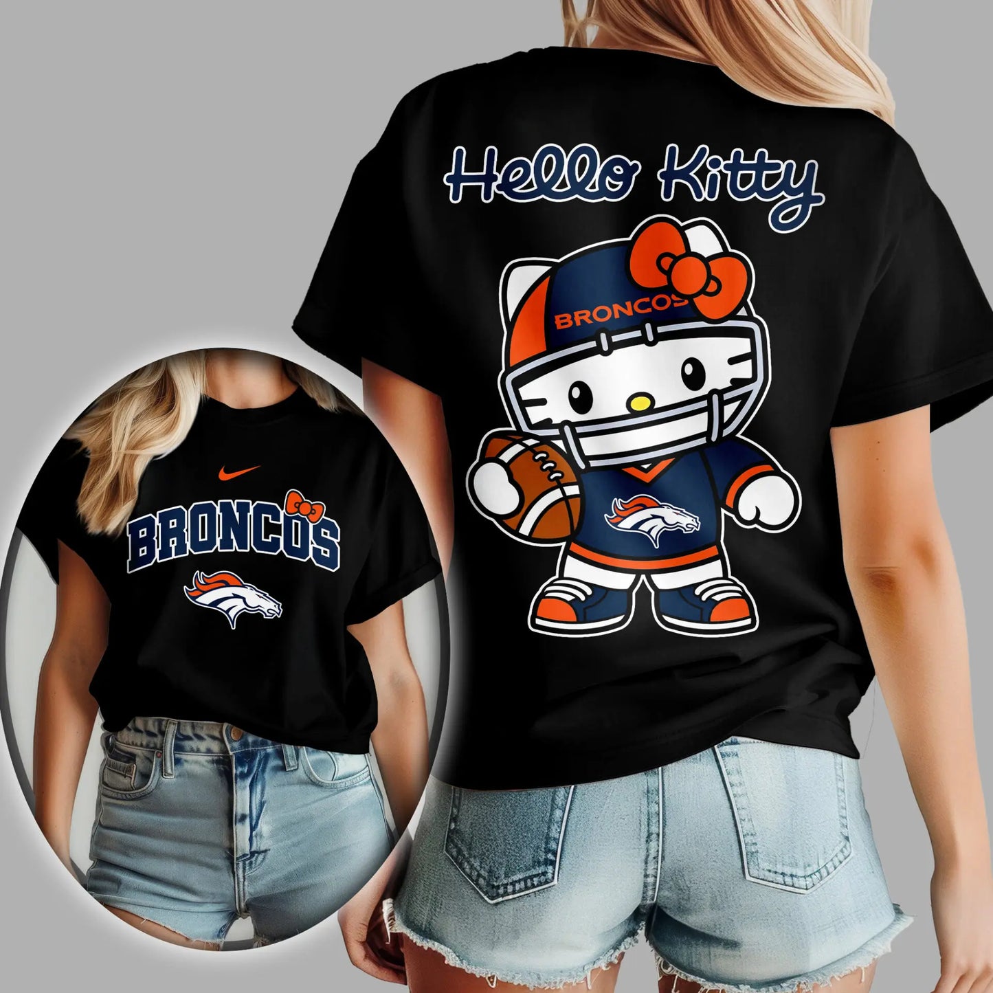 Denver Broncos | Premium NFL Hello Kitty 3D Shirt TD – HuddleStyle.com - Image 3