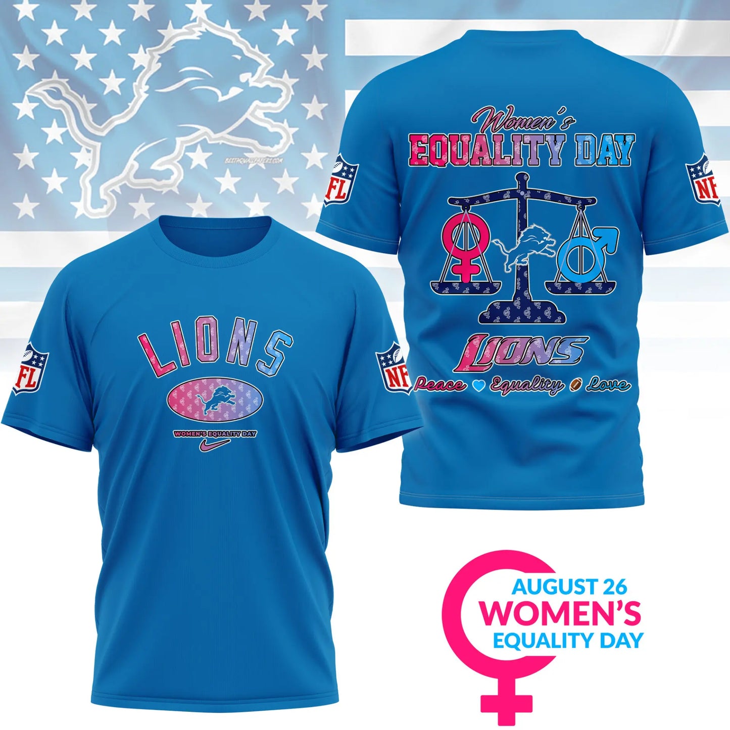 Detroit Lions | Premium Women’s Equality Day 3D Shirt NY – HuddleStyle.com - Image 4