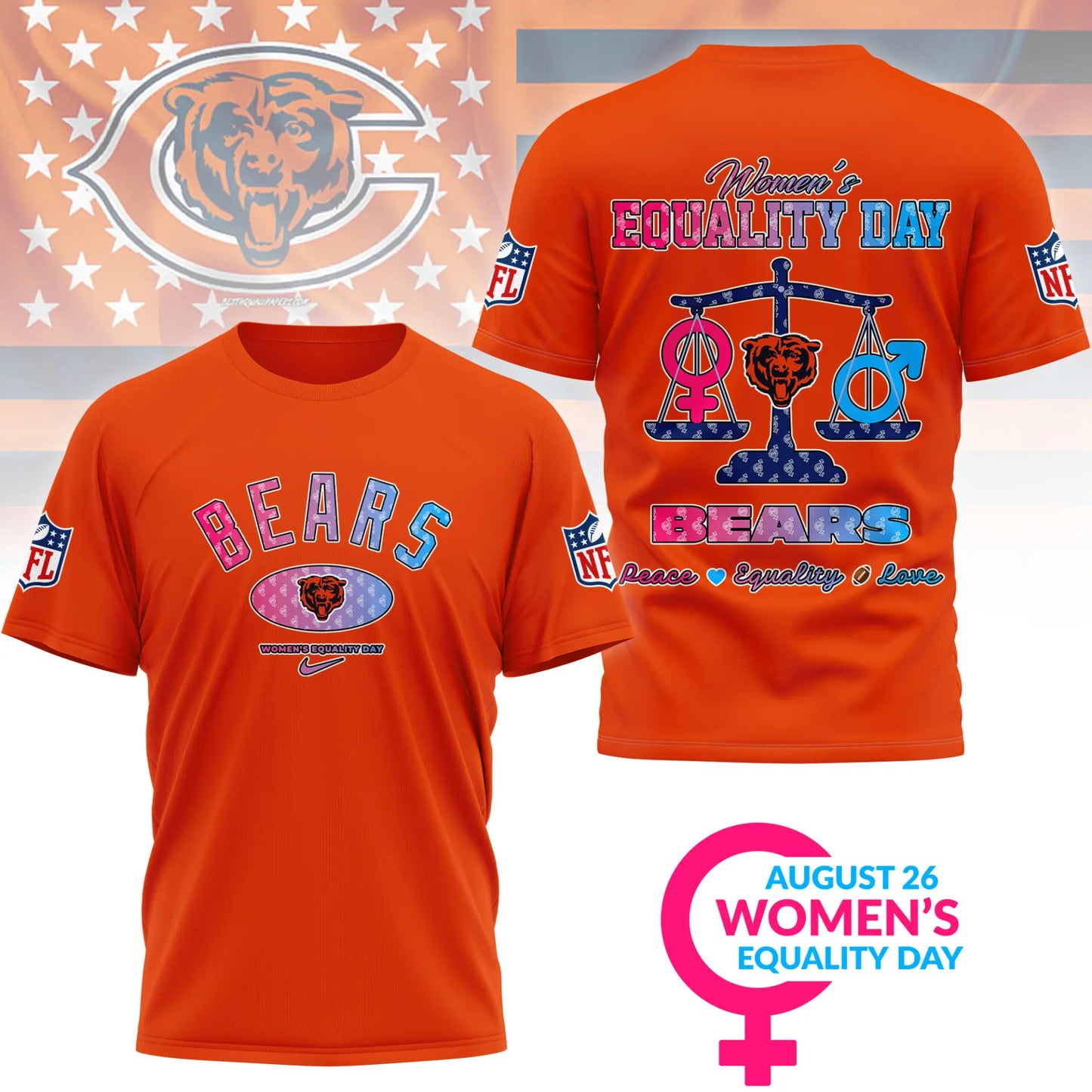 Chicago Bears | Premium Women’s Equality Day 3D Shirt NY – HuddleStyle.com - Image 5