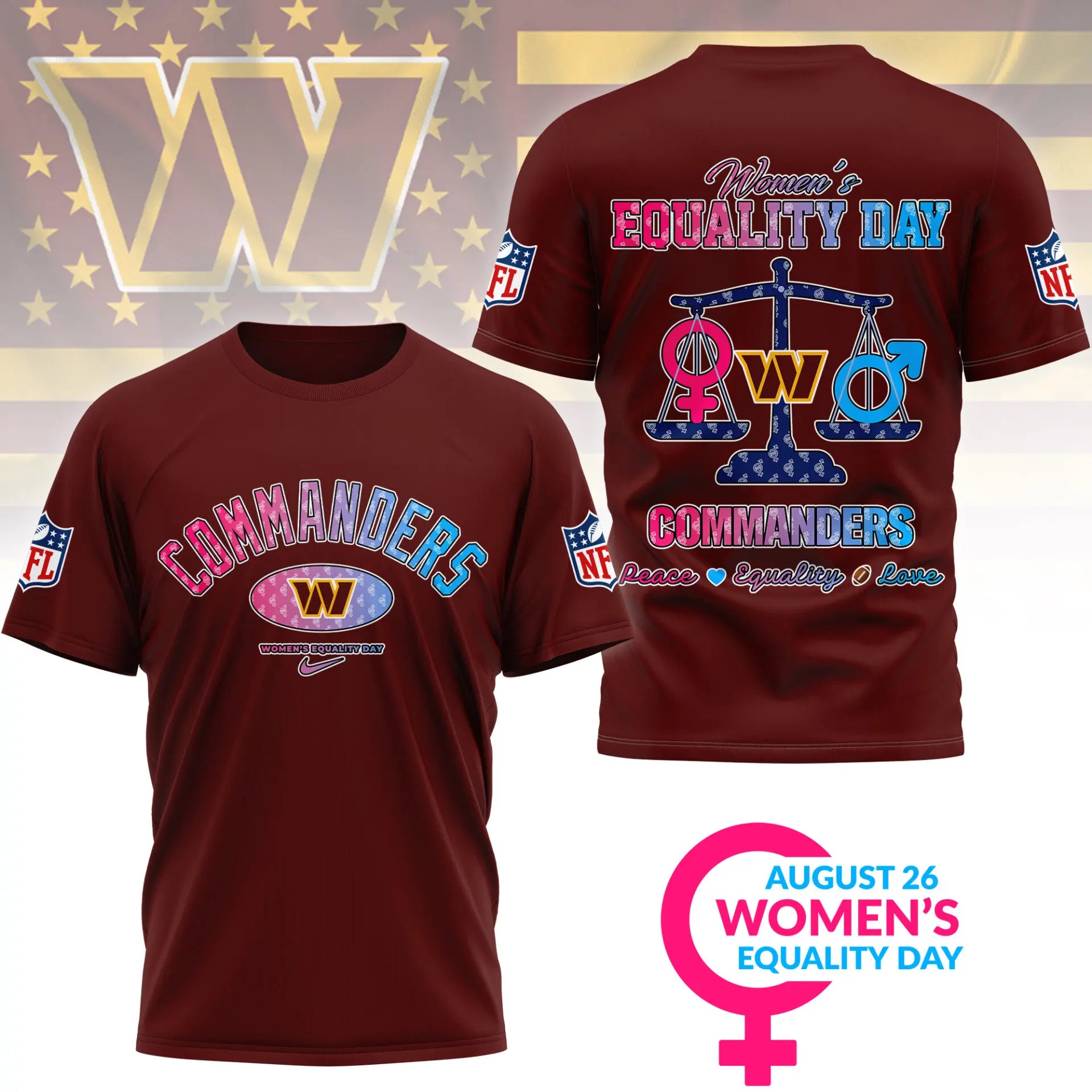 Washington Commanders | Premium Women’s Equality Day 3D Shirt NY – HuddleStyle.com - Image 2