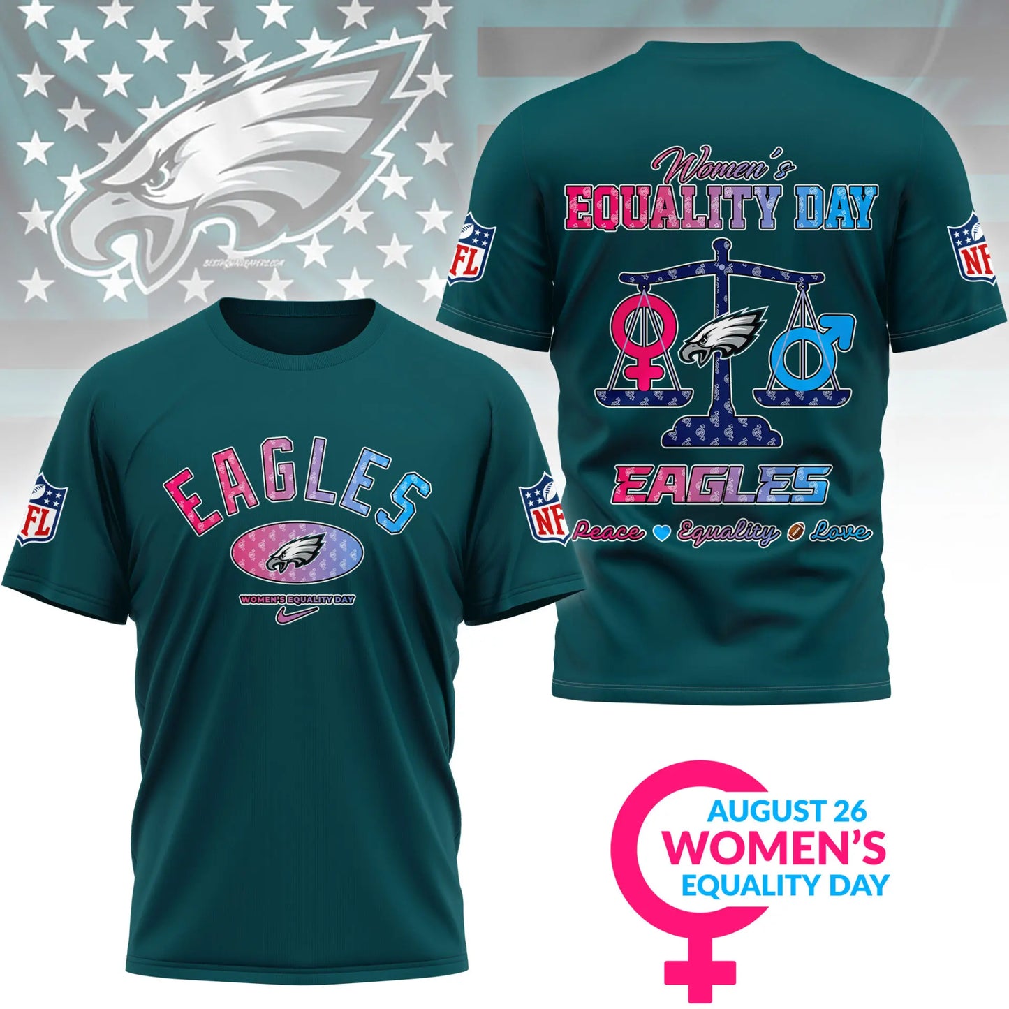 Philadelphia Eagles | Premium Women’s Equality Day 3D Shirt NY – HuddleStyle.com - Image 2