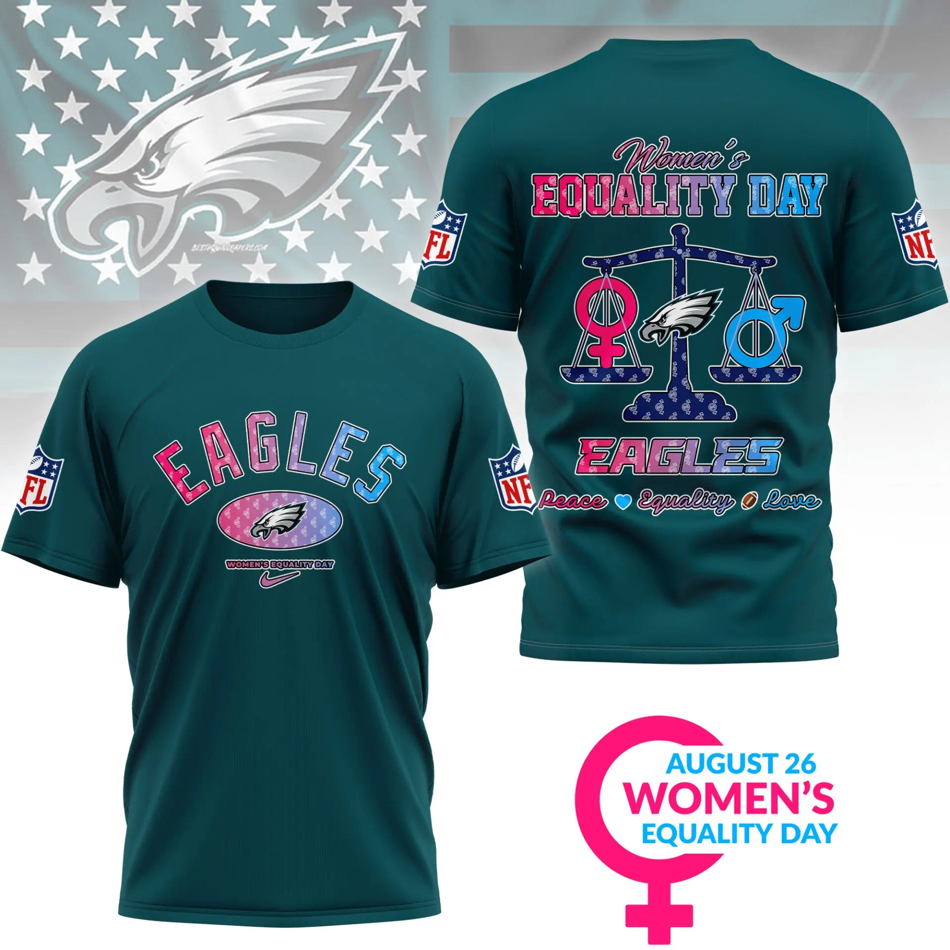 Philadelphia Eagles | Premium Women’s Equality Day 3D Shirt NY – HuddleStyle.com - Image 2