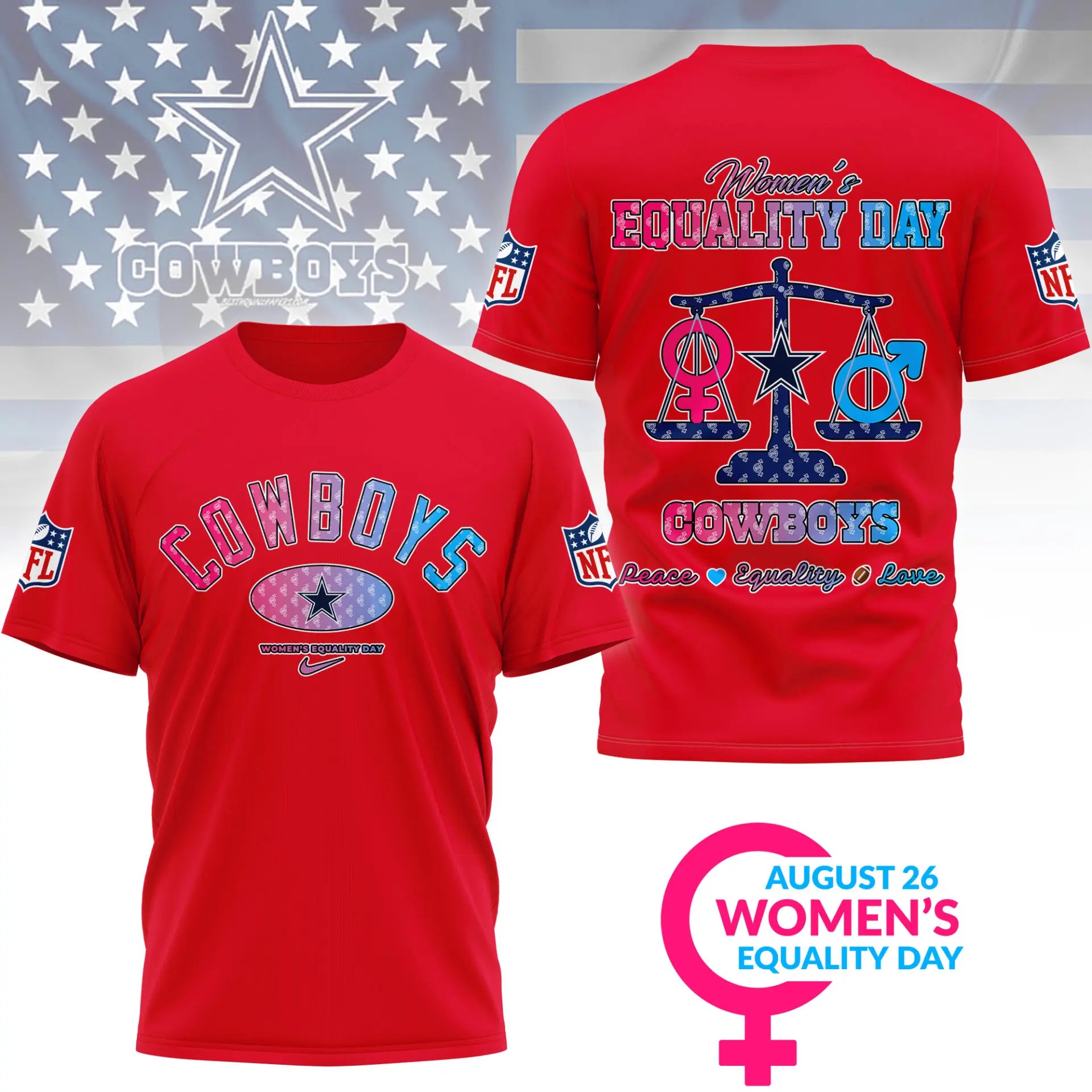 Dallas Cowboys | Premium Women’s Equality Day 3D Shirt NY – HuddleStyle.com - Image 3
