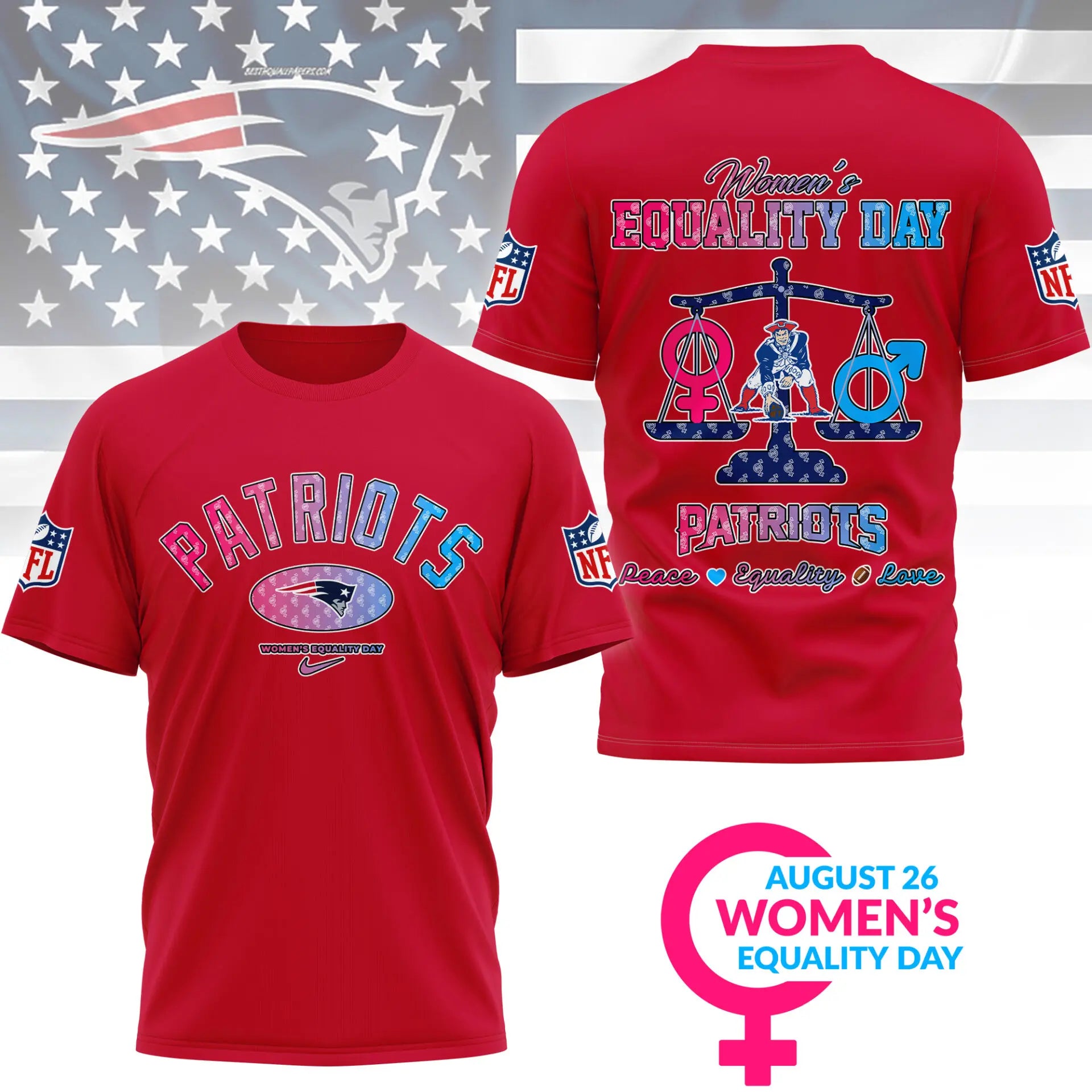 New England Patriots | Premium Women’s Equality Day 3D Shirt NY – HuddleStyle.com - Image 2
