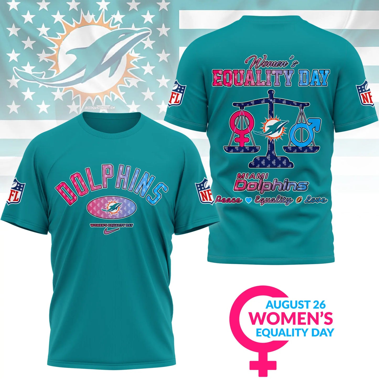 Miami Dolphins | Premium Women’s Equality Day 3D Shirt NY – HuddleStyle.com - Image 3