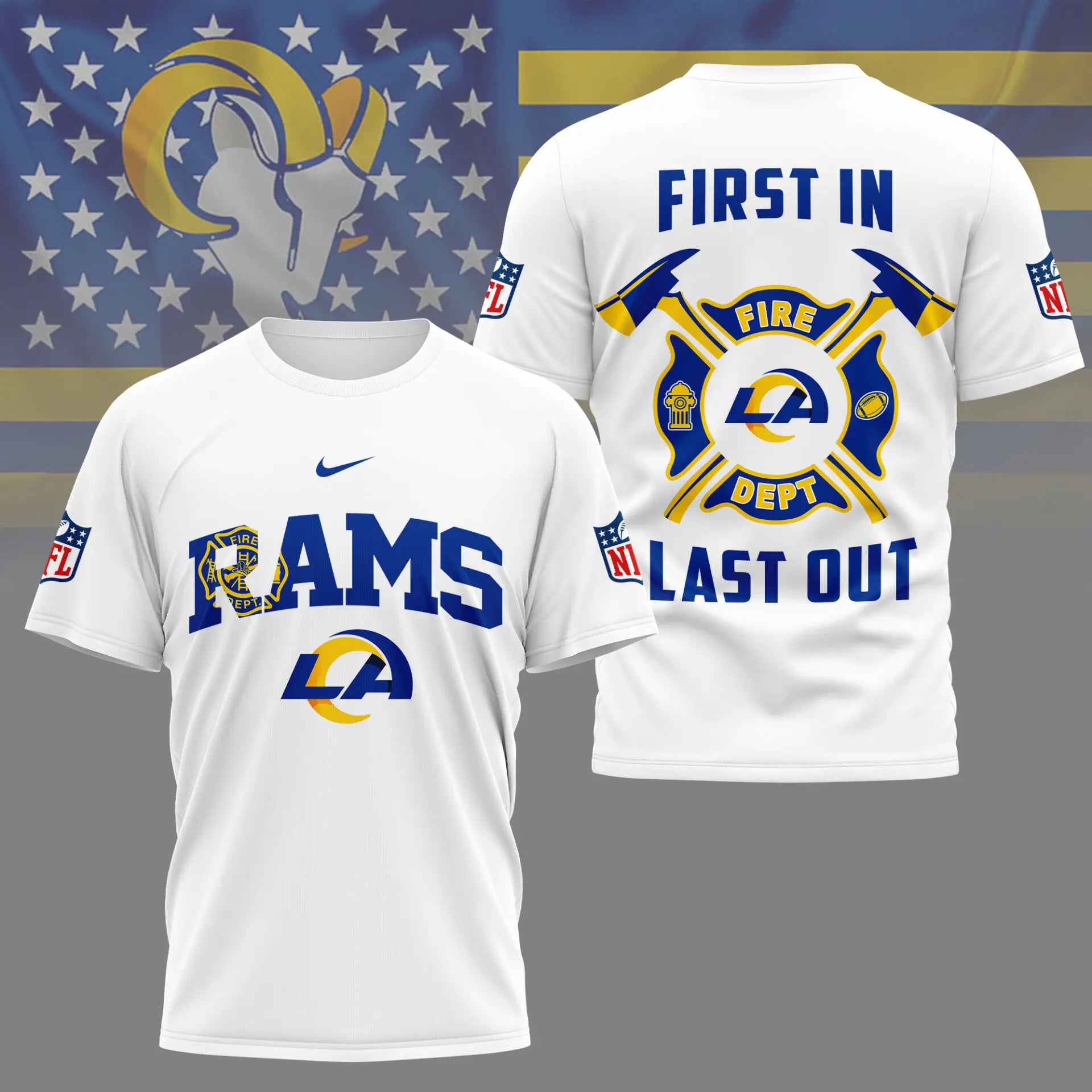 Los Angeles Rams | Premium NFL Fire Dept 3D Shirt TD – HuddleStyle.com - Image 2