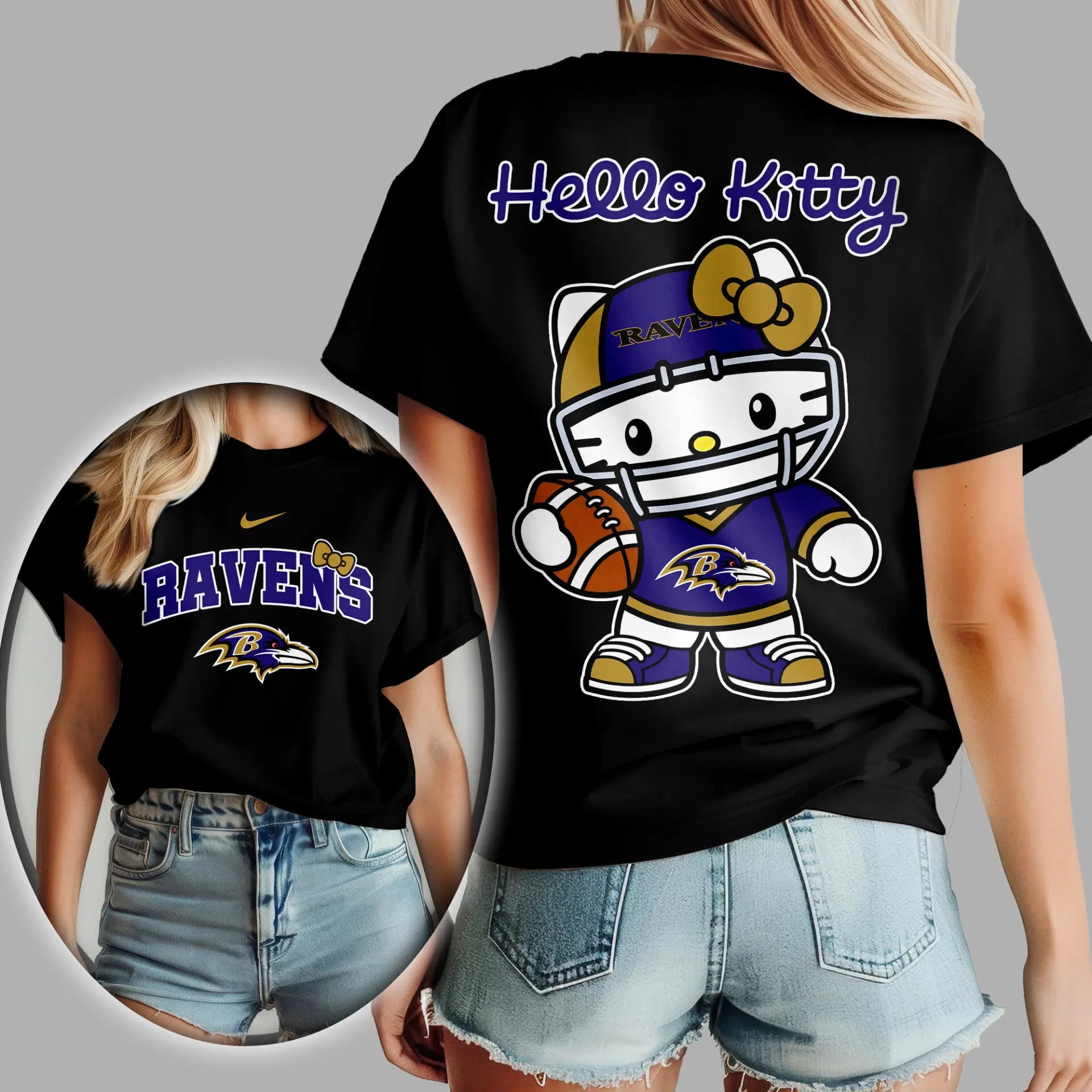 Baltimore Ravens | Premium NFL Hello Kitty 3D Shirt TD – HuddleStyle.com - Image 2