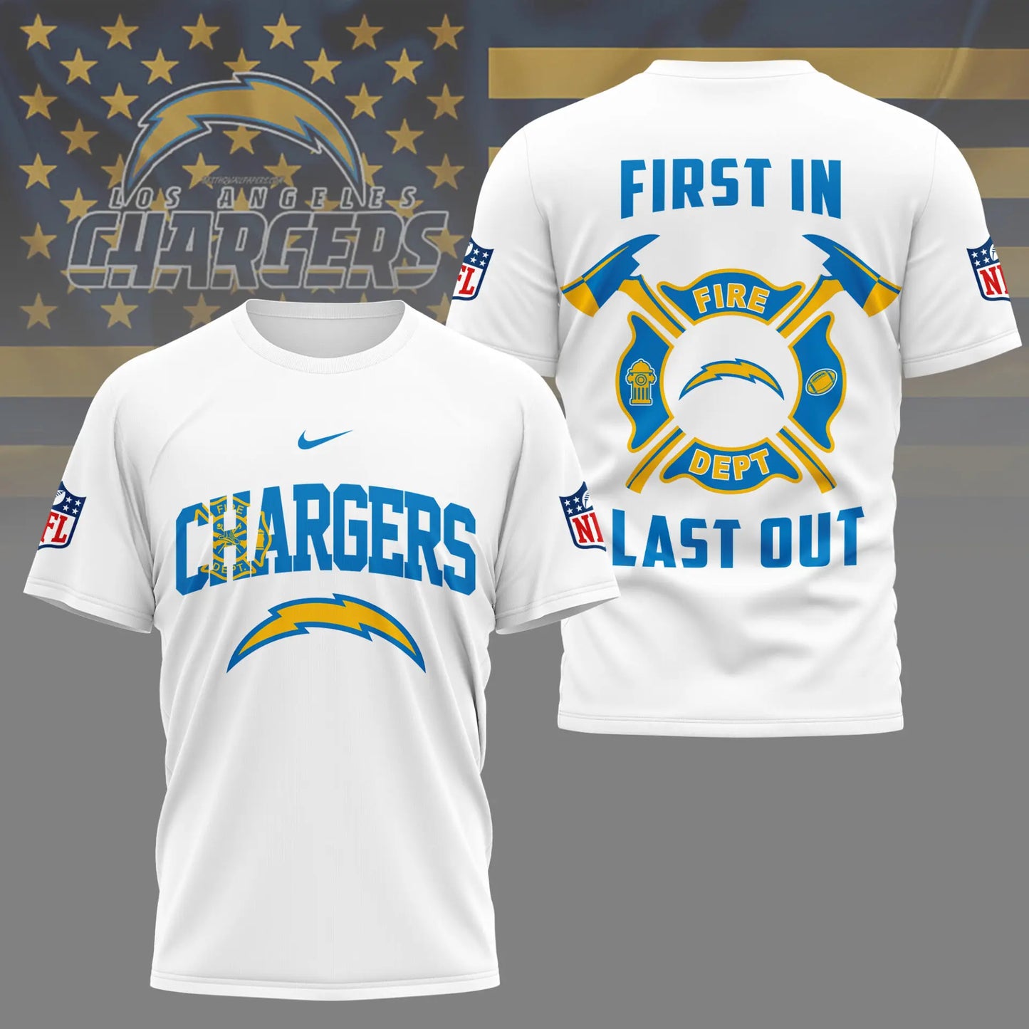 Los Angeles Chargers | Premium NFL Fire Dept 3D Shirt TD – HuddleStyle.com - Image 2