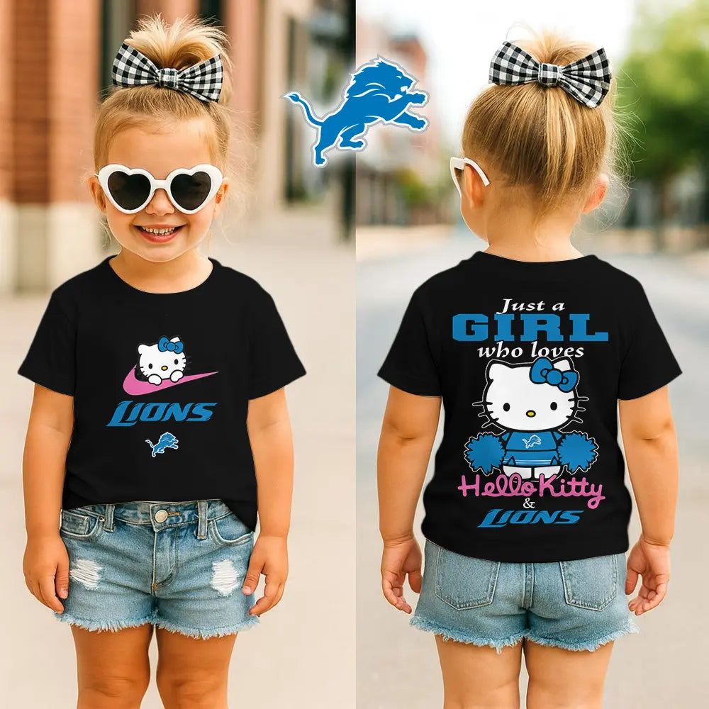 Detroit Lions | Premium NFL Football Girl Hello Kitty Fan Kid Shirt HI – HuddleStyle.com - Main