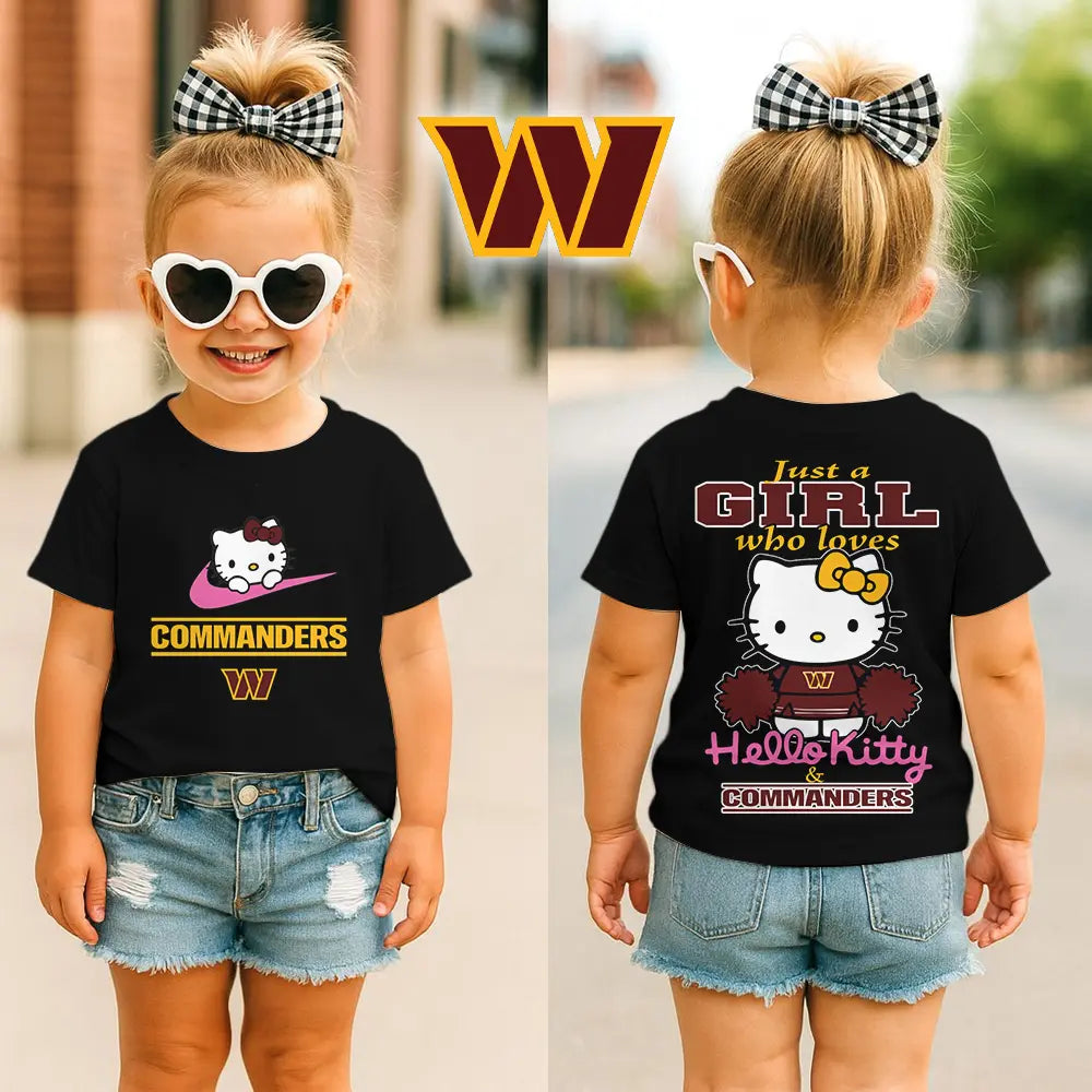 Washington Commanders | Premium NFL Football Girl Hello Kitty Fan Kid Shirt HI – HuddleStyle.com - Image 3