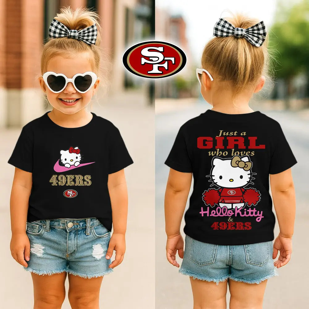 San Francisco 49ers | Premium NFL Football Girl Hello Kitty Fan Kid Shirt HI – HuddleStyle.com - Image 2