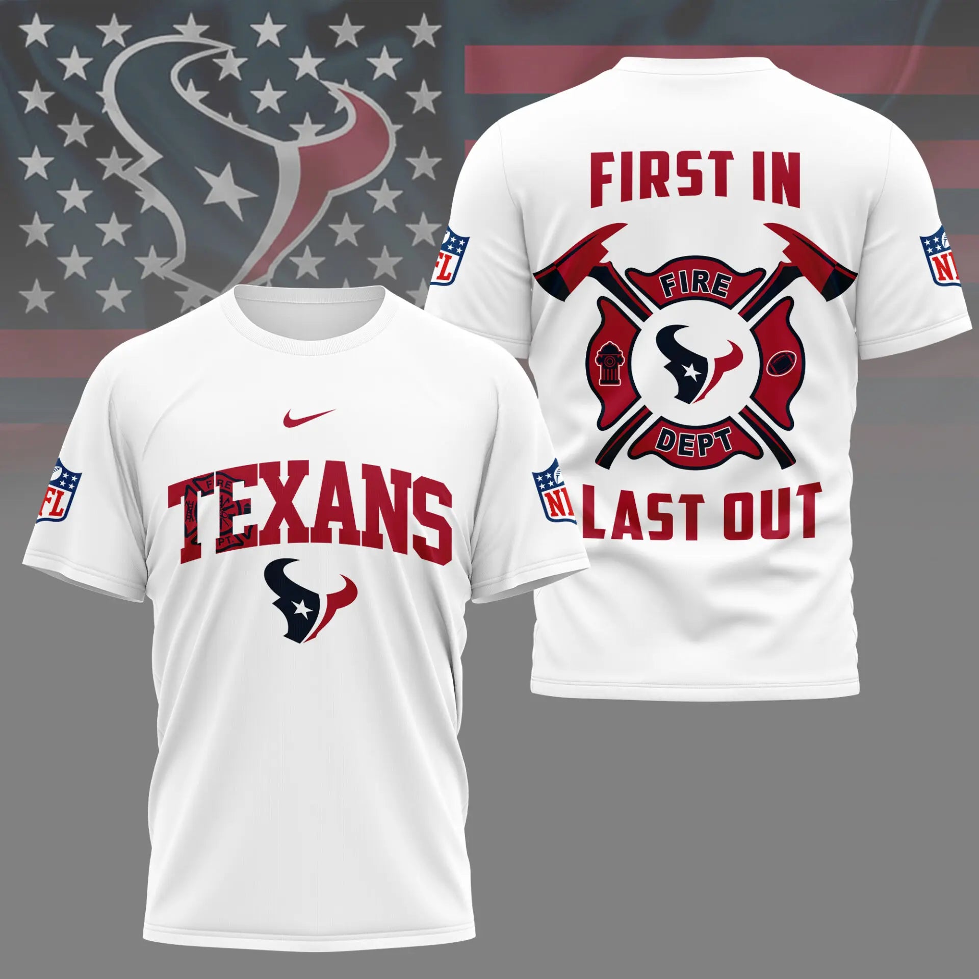 Houston Texans | Premium NFL Fire Dept 3D Shirt TD – HuddleStyle.com - Image 2