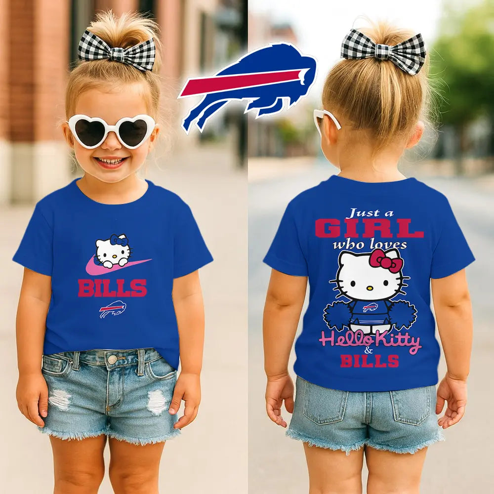 Buffalo Bills | Premium NFL Football Girl Hello Kitty Fan Kid Shirt HI – HuddleStyle.com - Image 2