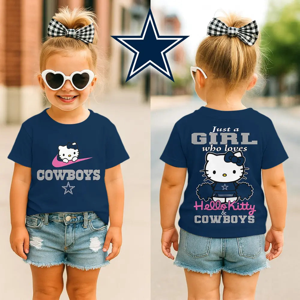 Dallas Cowboys | Premium NFL Football Girl Hello Kitty Fan Kid Shirt HI – HuddleStyle.com - Image 3
