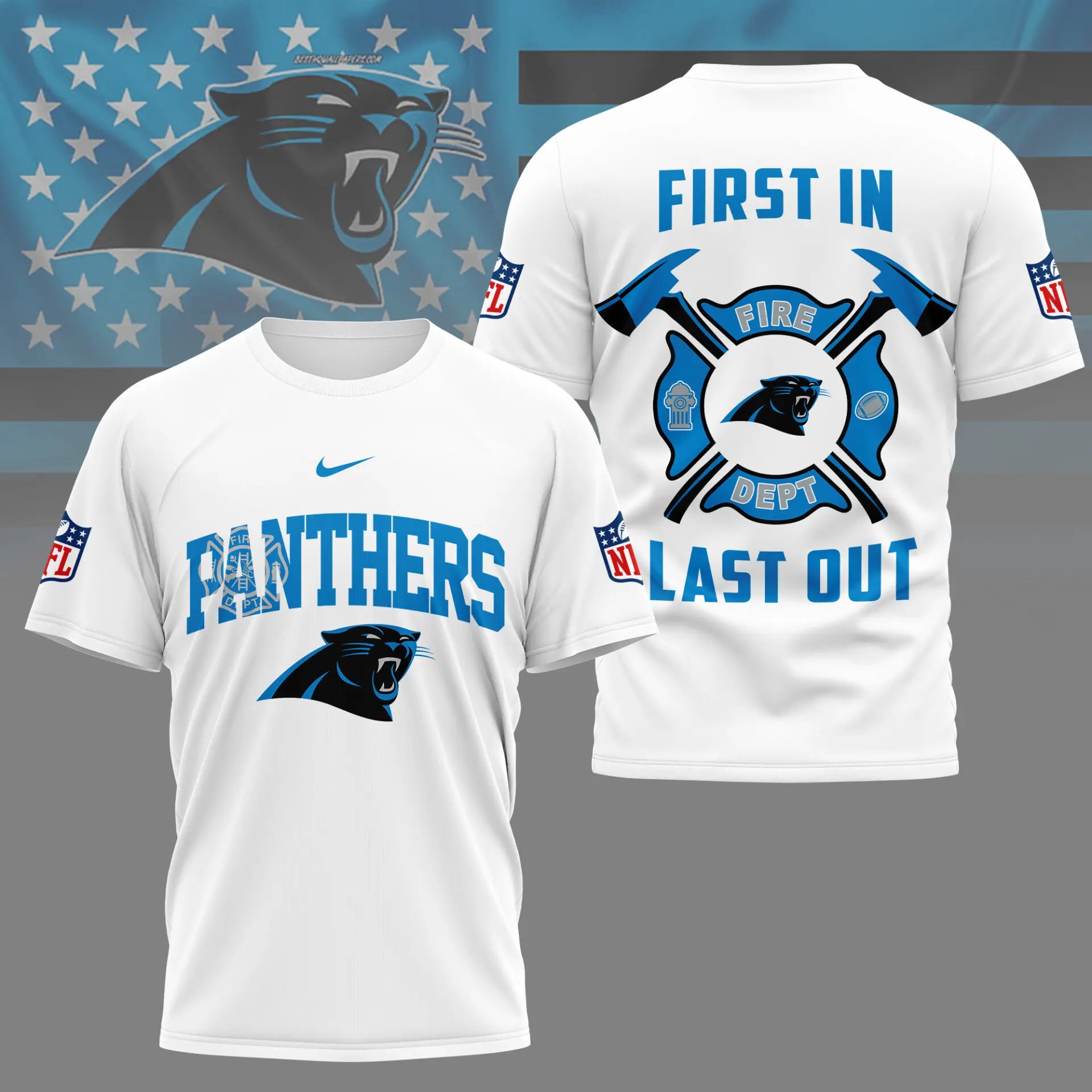 Carolina Panthers | Premium NFL Fire Dept 3D Shirt TD – HuddleStyle.com - Image 3