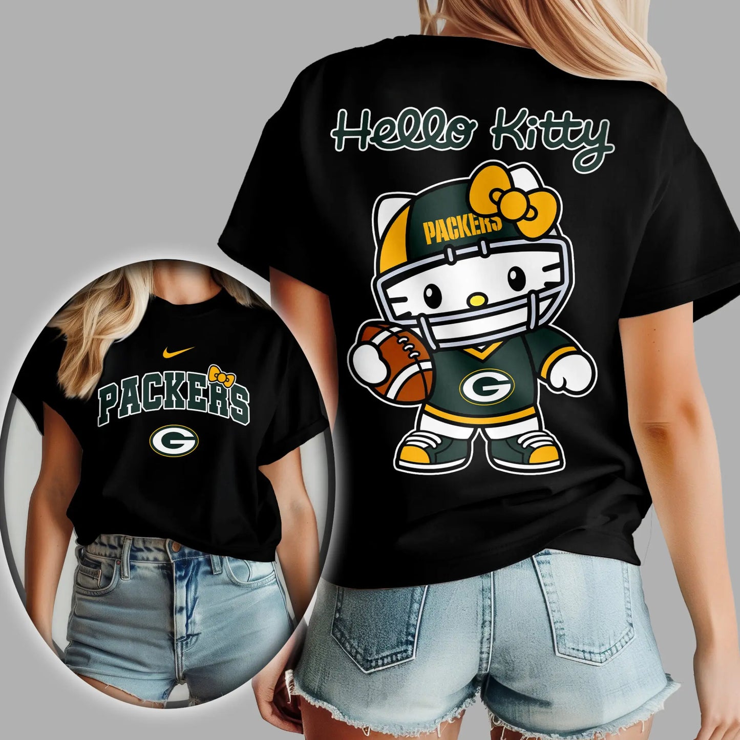 Green Bay Packers | Premium NFL Hello Kitty 3D Shirt TD – HuddleStyle.com - Image 2