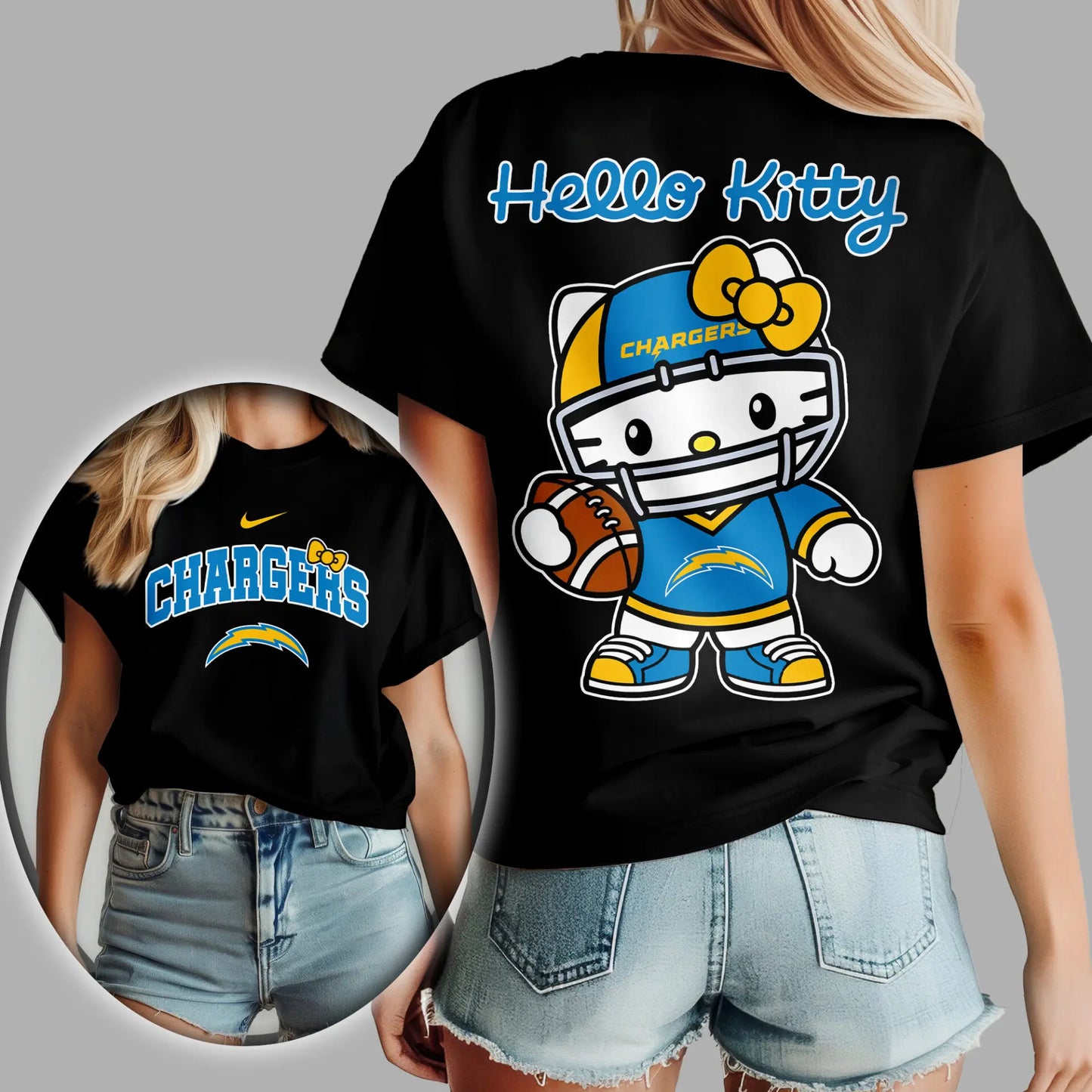 Los Angeles Chargers | Premium NFL Hello Kitty 3D Shirt TD – HuddleStyle.com - Image 3