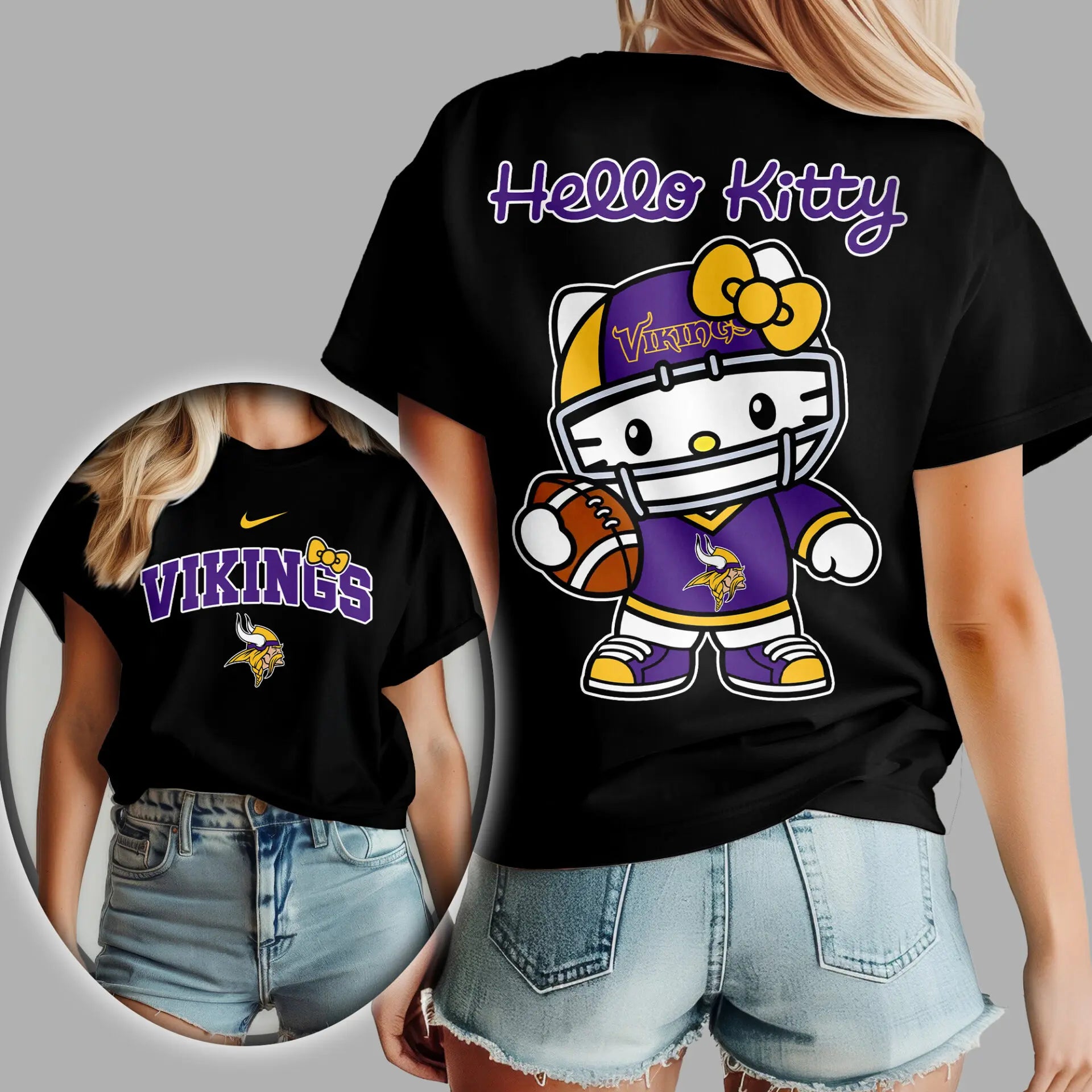 Minnesota Vikings | Premium NFL Hello Kitty 3D Shirt TD – HuddleStyle.com - Image 4