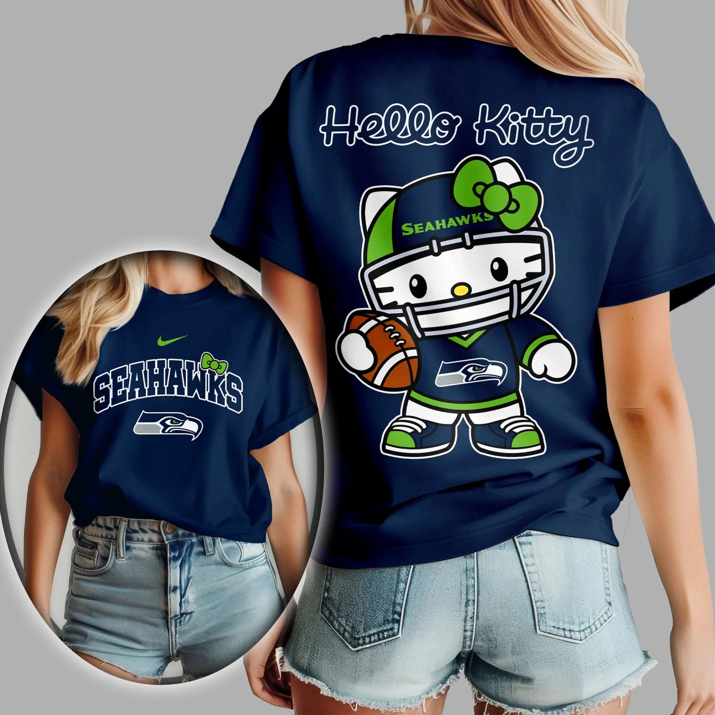 Seattle Seahawks | Premium NFL Hello Kitty 3D Shirt TD – HuddleStyle.com - Image 4