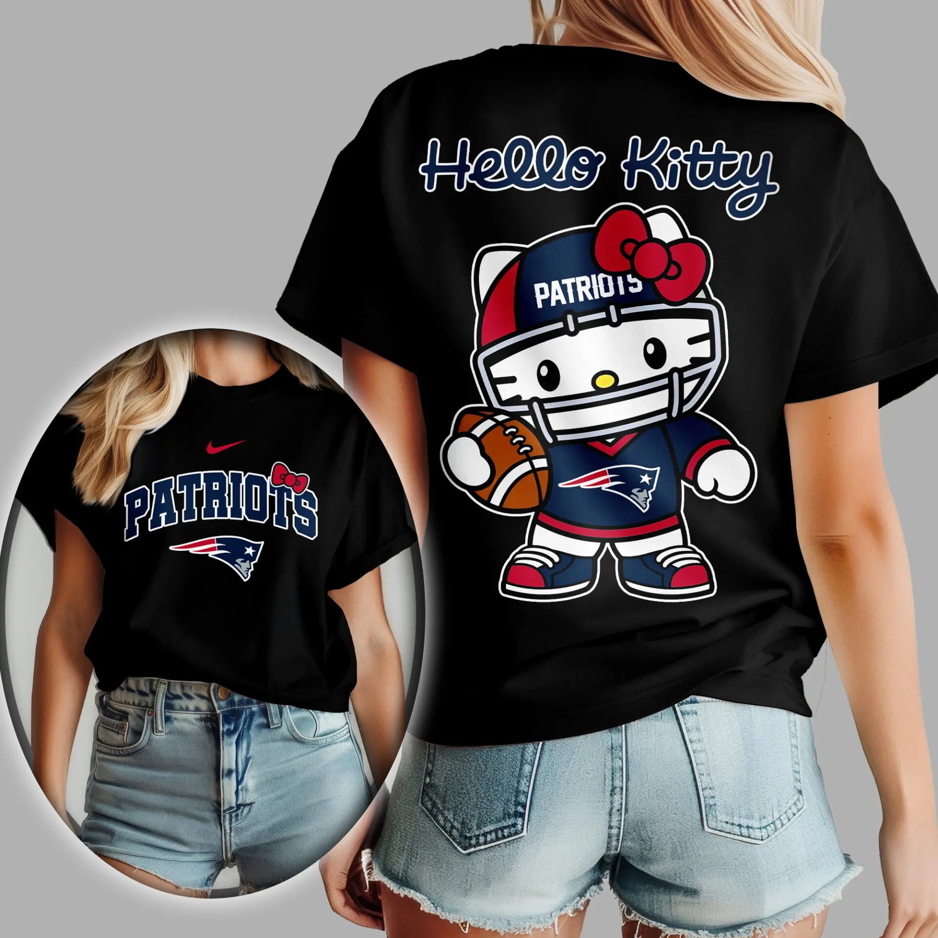 New England Patriots | Premium NFL Hello Kitty 3D Shirt TD – HuddleStyle.com - Image 3