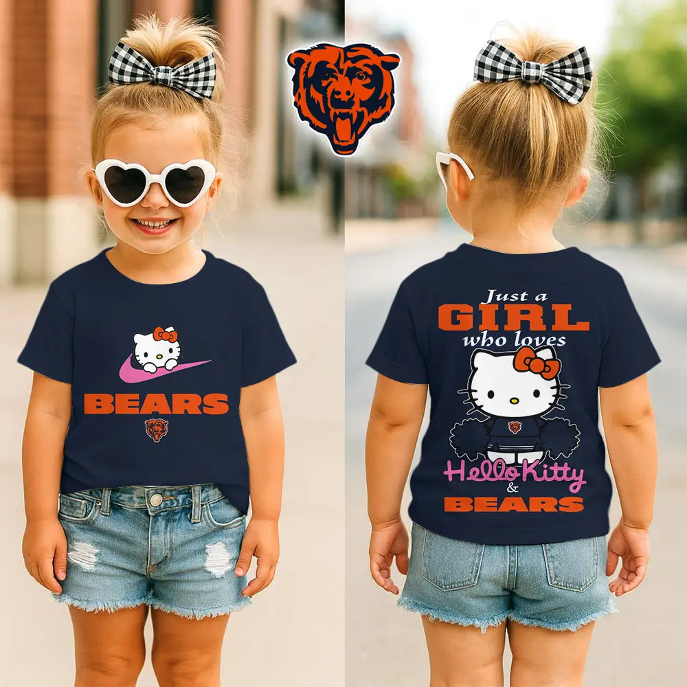 Chicago Bears | Premium NFL Football Girl Hello Kitty Fan Kid Shirt HI – HuddleStyle.com - Image 2