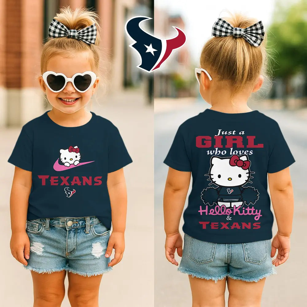 Houston Texans | Premium NFL Football Girl Hello Kitty Fan Kid Shirt HI – HuddleStyle.com - Image 2