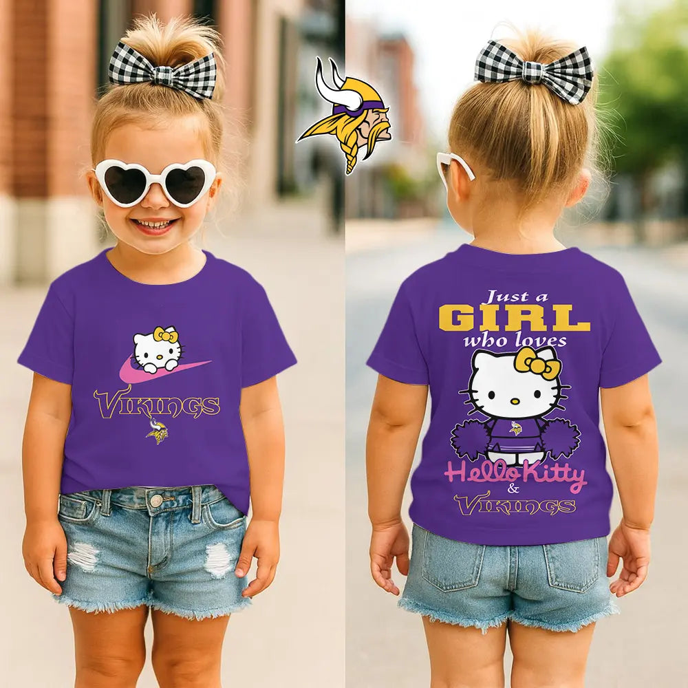 Minnesota Vikings | Premium NFL Football Girl Hello Kitty Fan Kid Shirt HI – HuddleStyle.com - Main