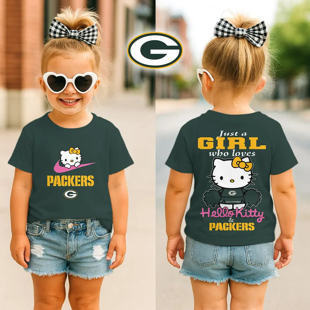 Green Bay Packers | Premium NFL Football Girl Hello Kitty Fan Kid Shirt HI – HuddleStyle.com - Main