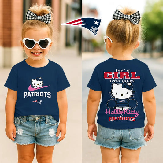 New England Patriots | Premium NFL Football Girl Hello Kitty Fan Kid Shirt HI – HuddleStyle.com - Main