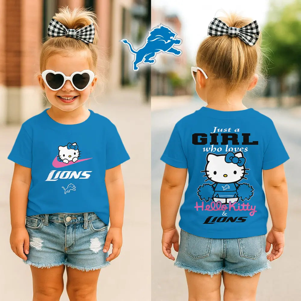 Detroit Lions | Premium NFL Football Girl Hello Kitty Fan Kid Shirt HI – HuddleStyle.com - Image 3