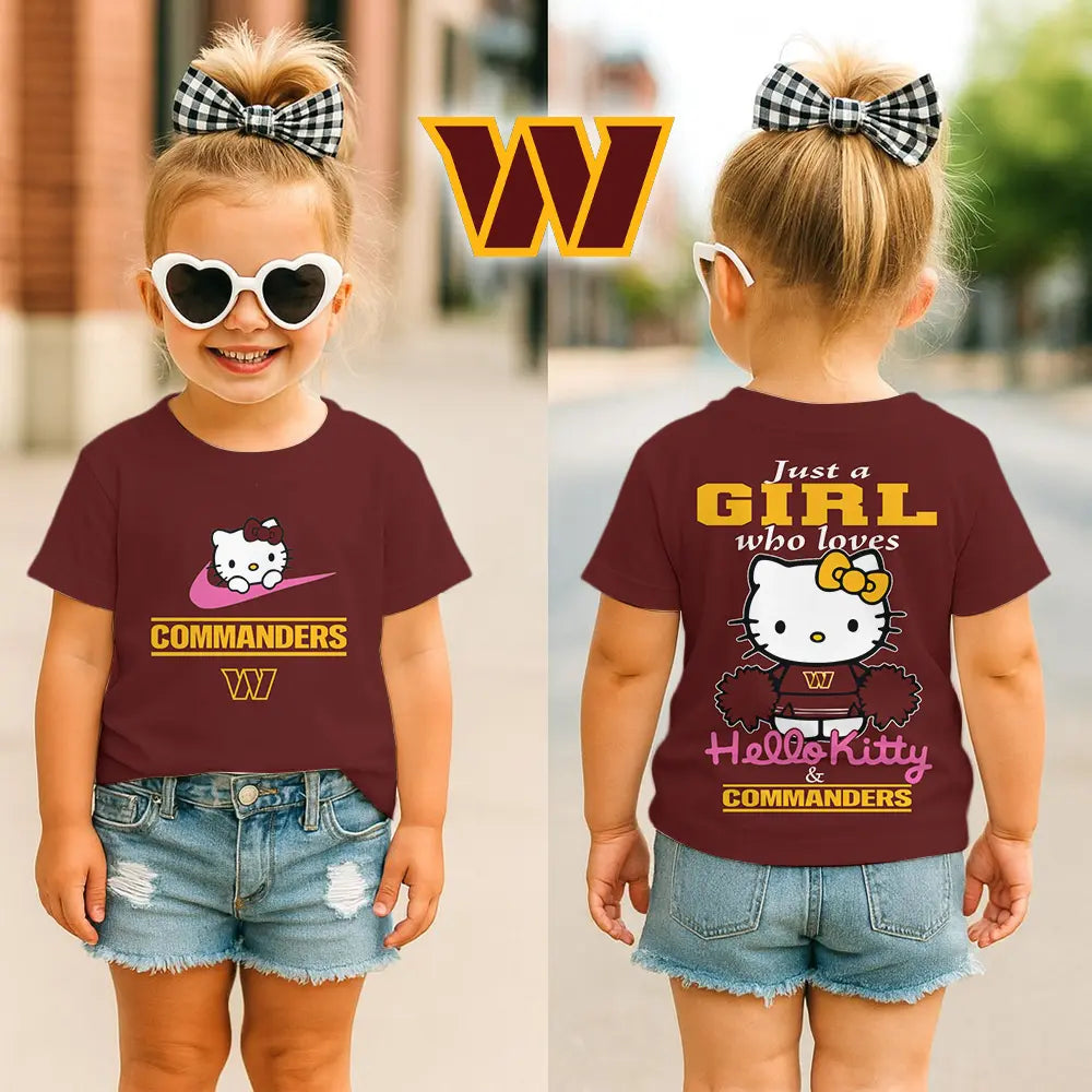 Washington Commanders | Premium NFL Football Girl Hello Kitty Fan Kid Shirt HI – HuddleStyle.com - Main