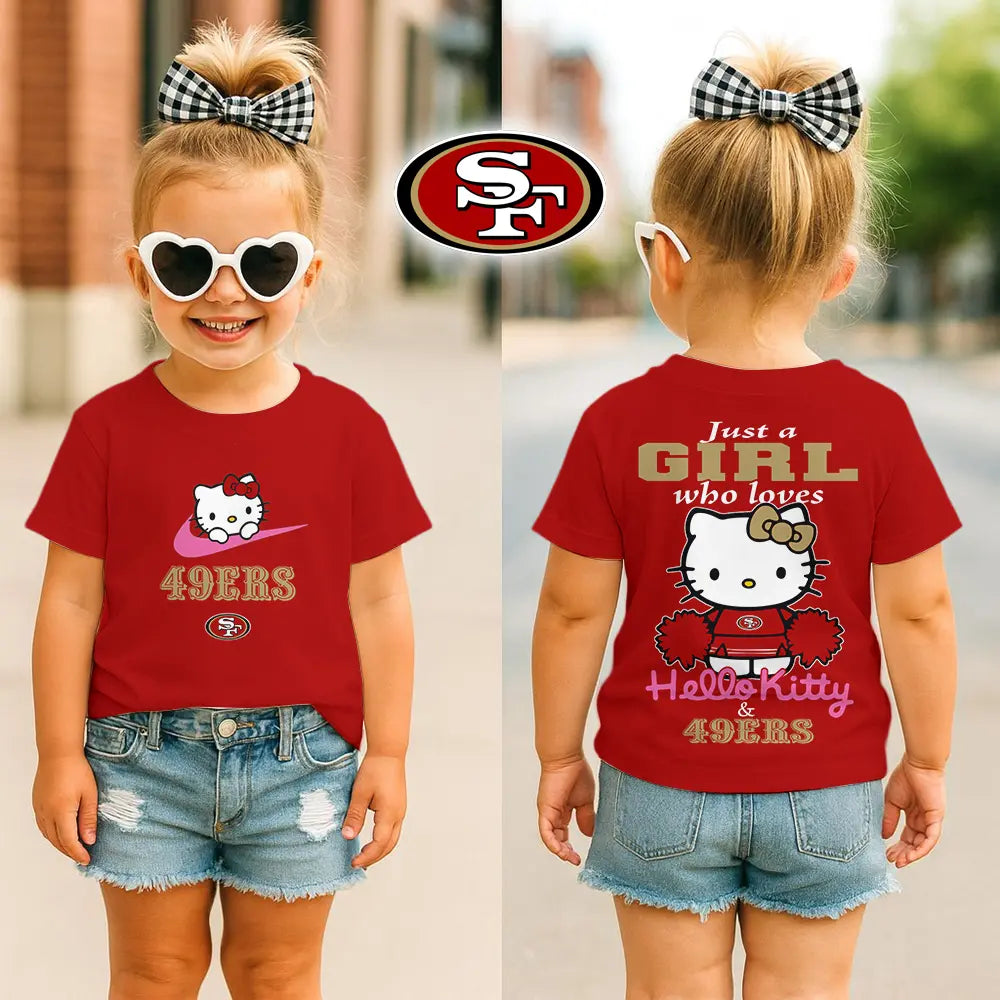 San Francisco 49ers | Premium NFL Football Girl Hello Kitty Fan Kid Shirt HI – HuddleStyle.com - Image 3