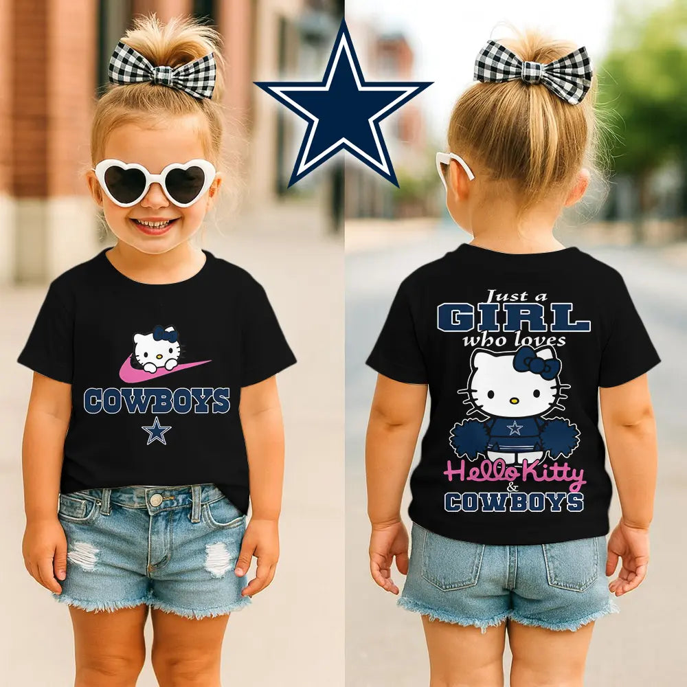 Dallas Cowboys | Premium NFL Football Girl Hello Kitty Fan Kid Shirt HI – HuddleStyle.com - Image 2
